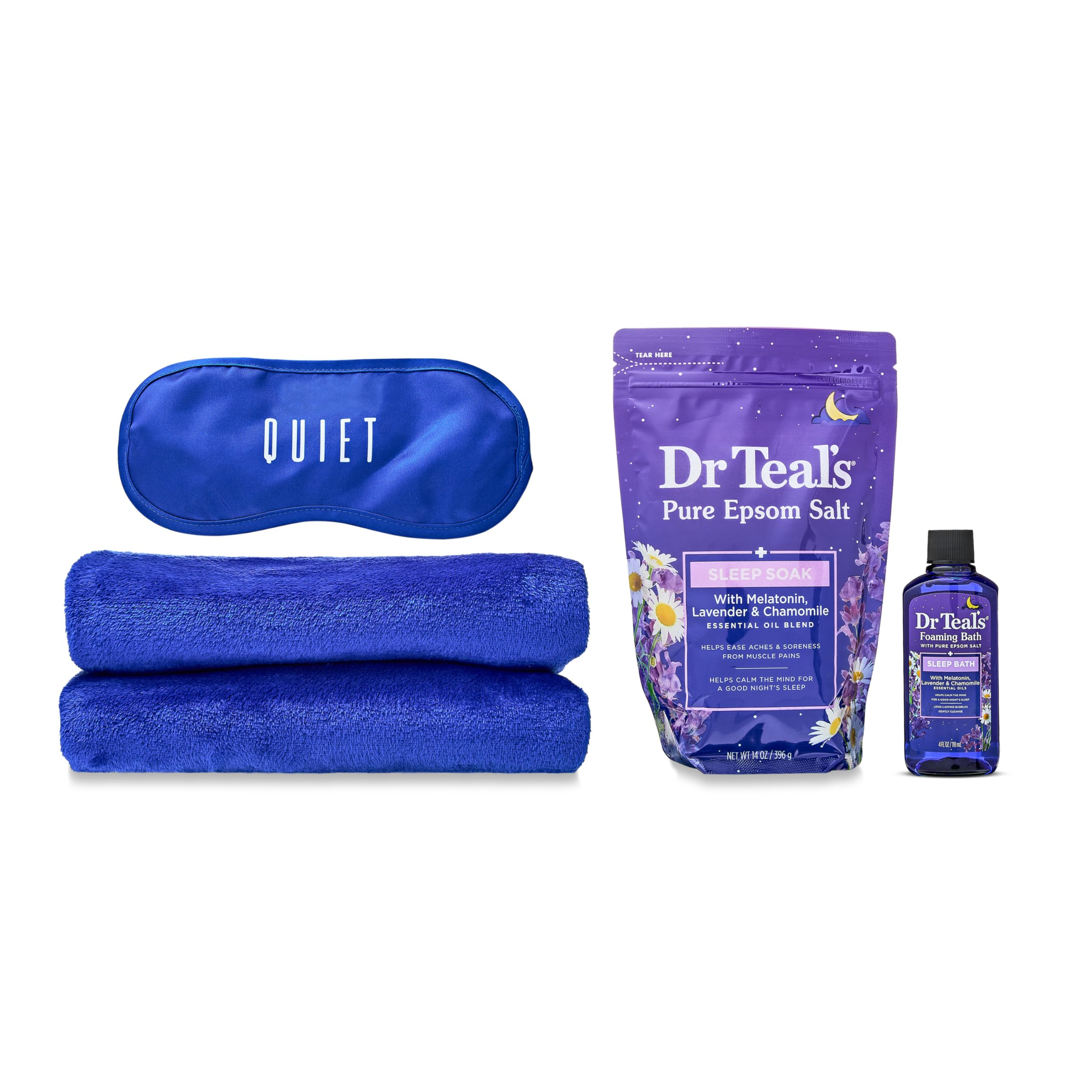 Dr Teal's Sleep Blend Cozy Wellness Bundle, Melatonin, Lavender and Chamomile, 4 Pieces