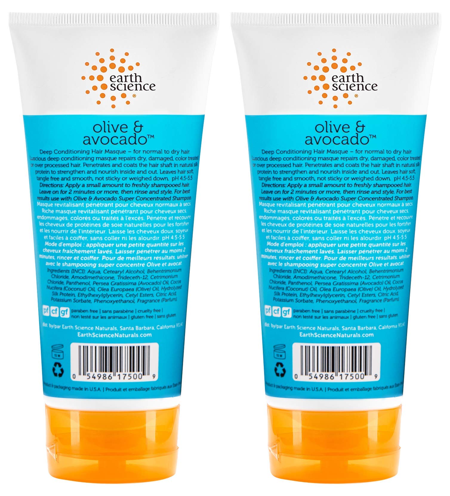 Earth Science Olive & Avocado Deep Conditioning Hair Masque, 6-Ounce Tubes (Pack of 2)