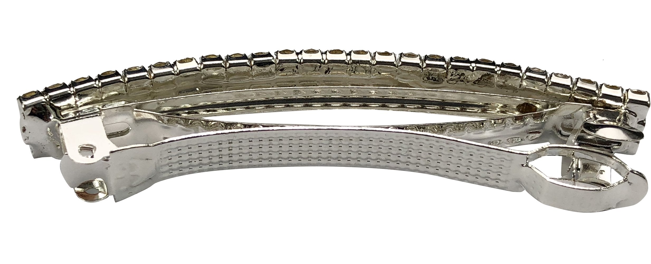 Silver: Mandi Home Gold, Silver Tone French Barrette Hair Clips, 2.76 Inch, Rhinestone Crystal Hair Pins Bow Prong Girl Hair Barrette Bows, 2 Pack (Silver)