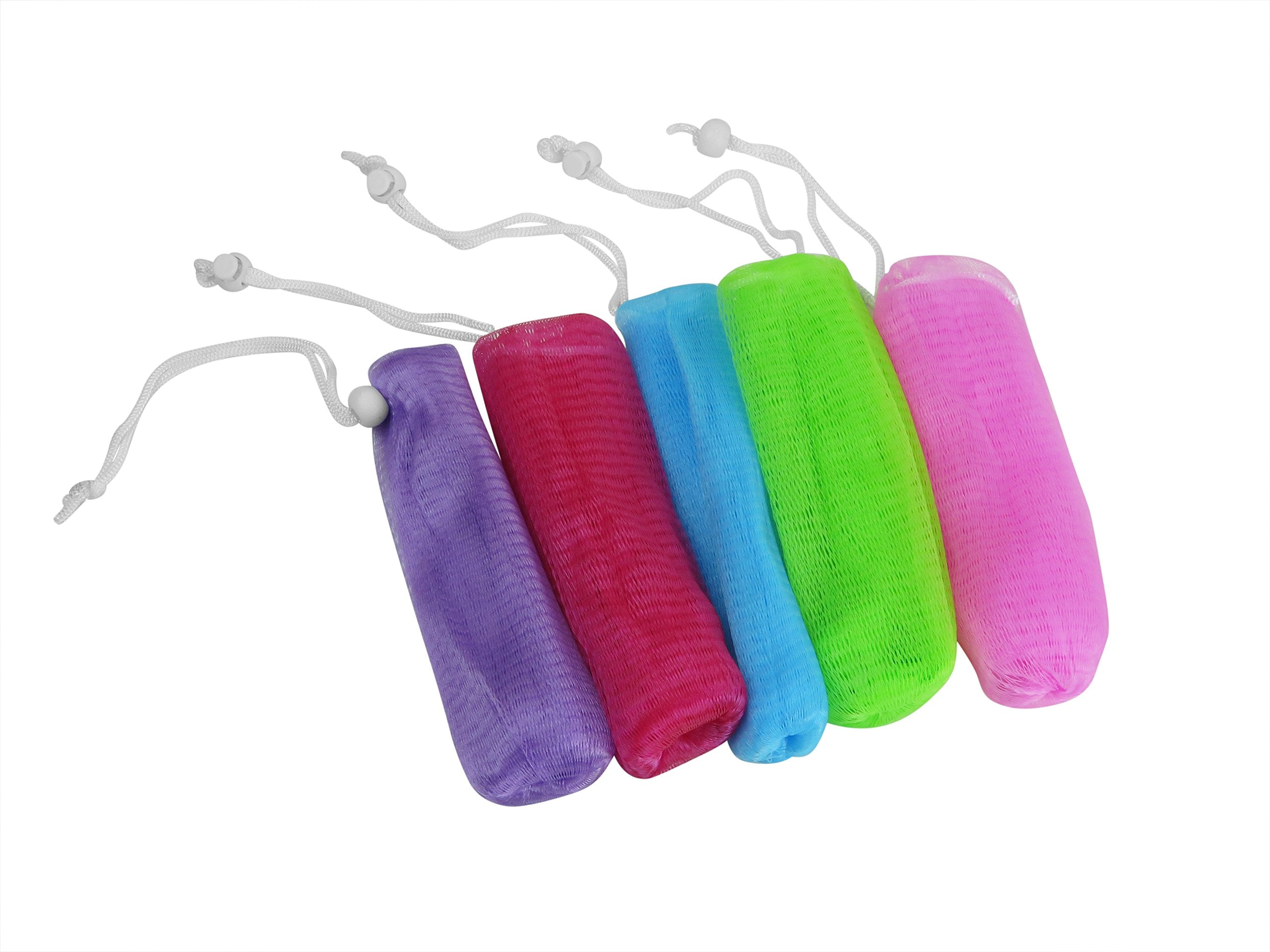 Evelots Exfoliating Mesh Loofah Soap Pouches - 5 Pack - Bath, Shower Body Facial Cleaning Scrubbers - Removes Dead Skin - Hanging Cord - Extend The Life of Your Soap Bars