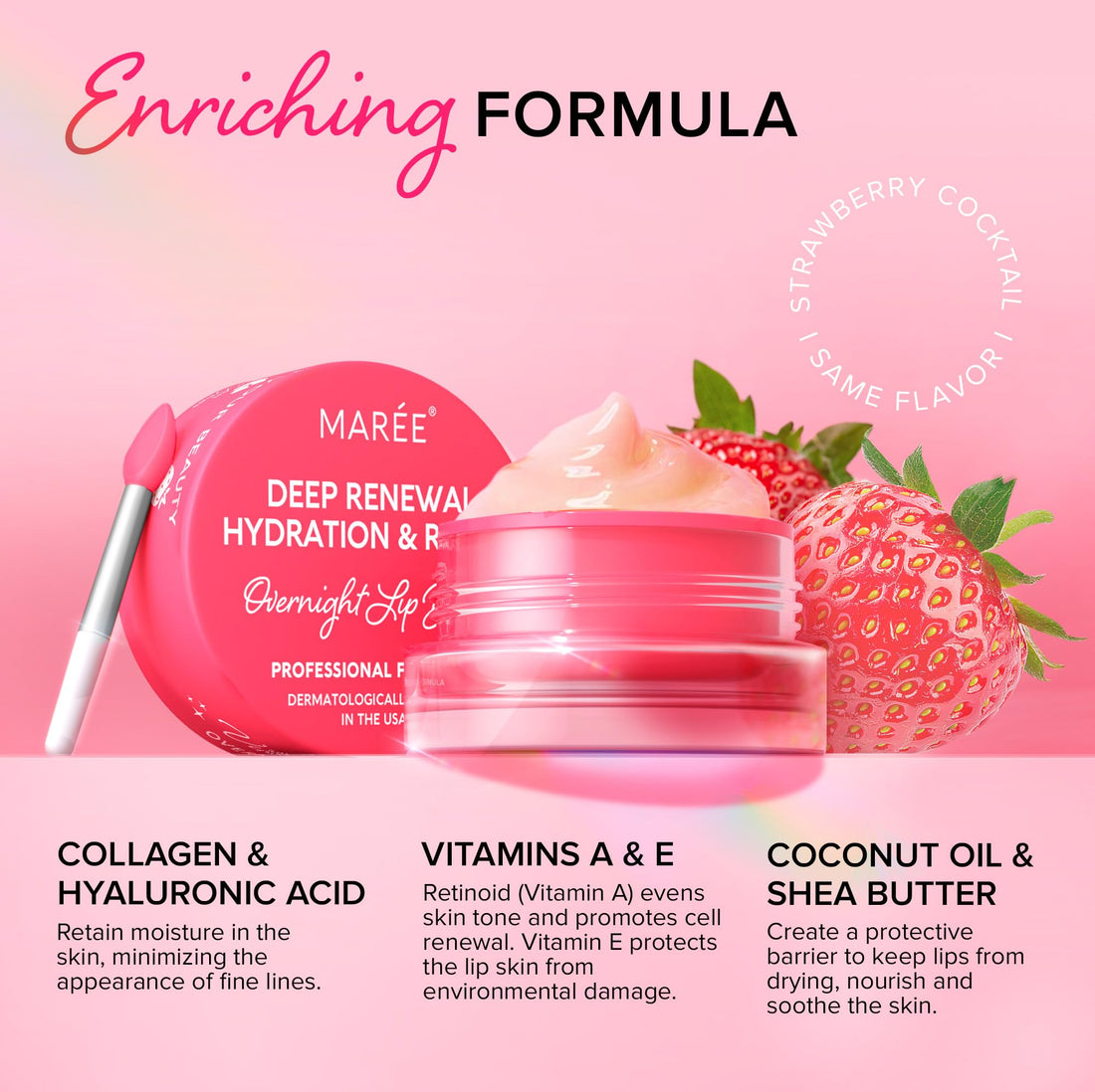 MAREE Lip Mask with Hyaluronic Acid - Overnight Butter Balm - Moisturizer for Very Dry Lips - Hidratante de Labios Care Hydration