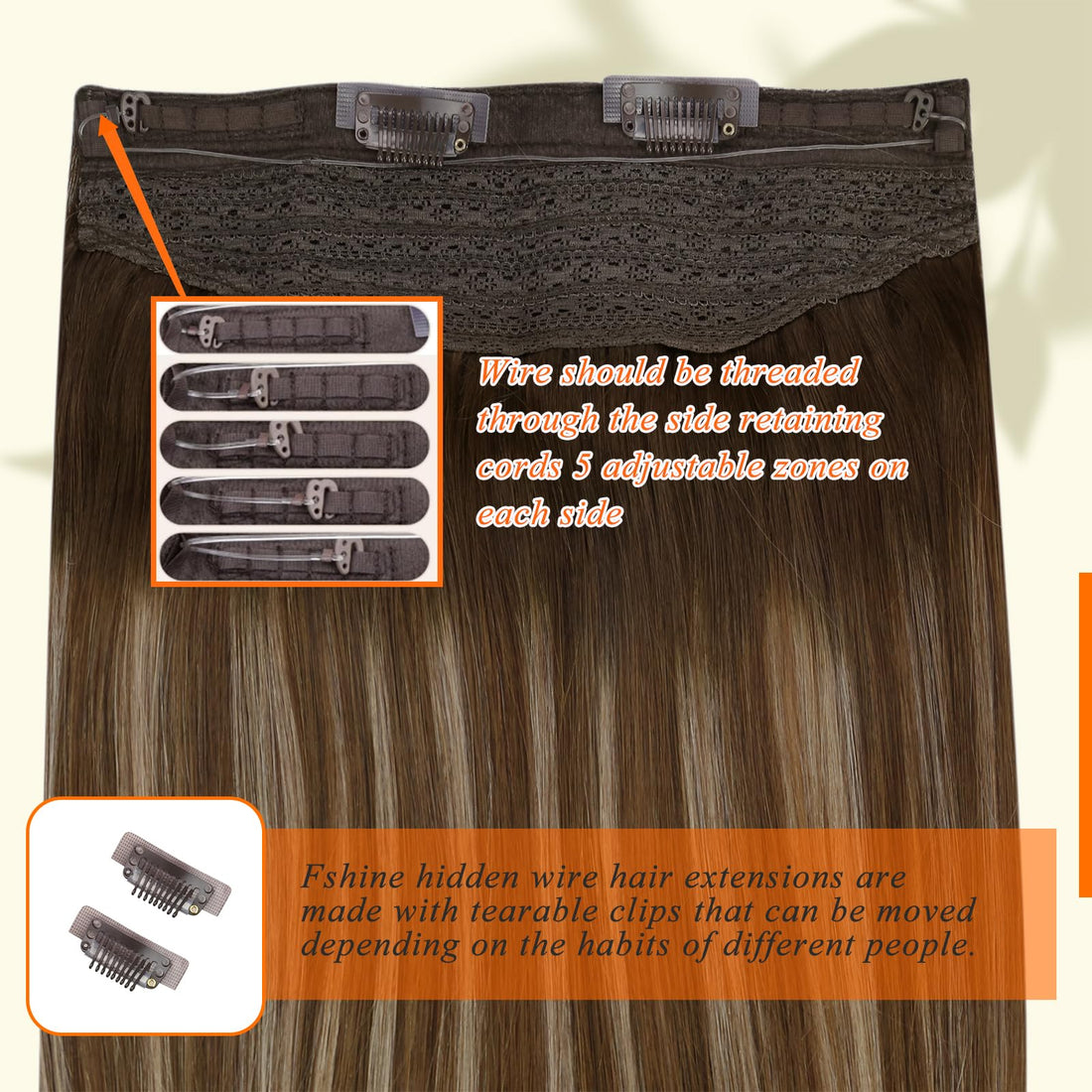 Fshine Invisible Hair Extensions Human Hair Clip in Headband 16Inch Hidden Wire Crown Extensions Real Human Hair Balayage Dark Brown to Blonde 80Gram Crown Hair Pieces for Women with Thinning Hair