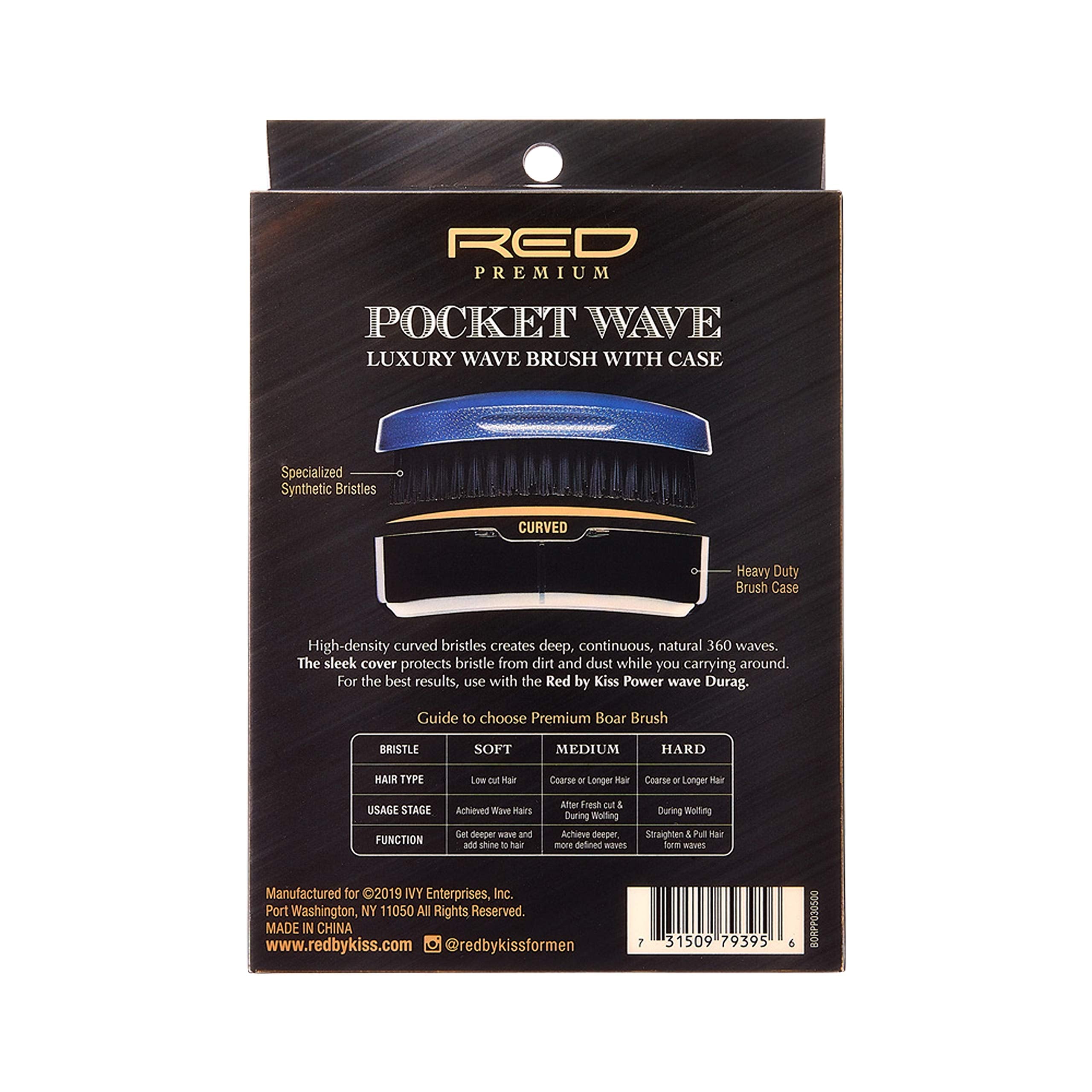 Red by Kiss Premium Pocket Wave Bow Wow Curved Palm Brush Hard Bristles