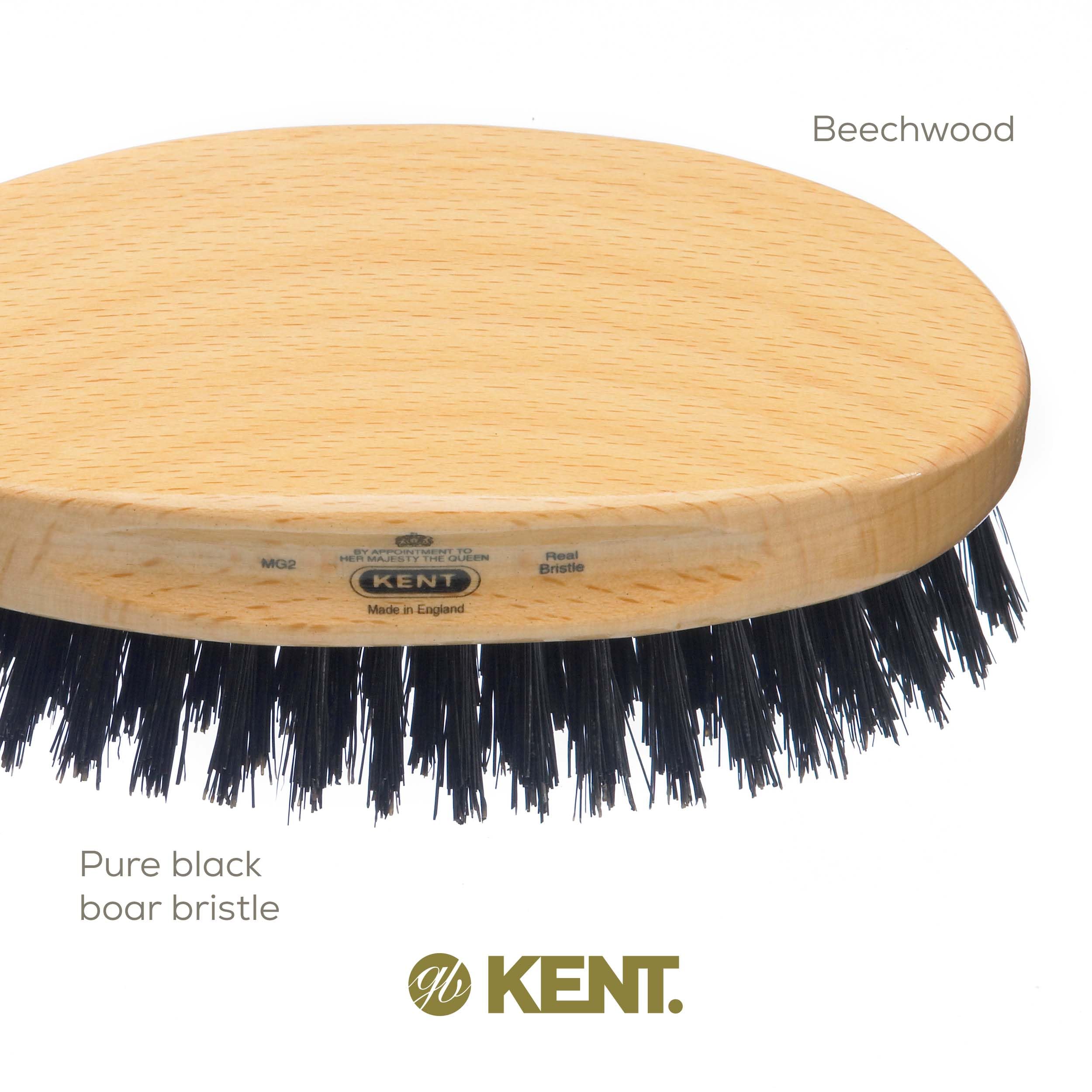 Kent Mg2 Oval Beechwood Black Pure Bristle Luxury Military Brush For Fine & Thinning Hair