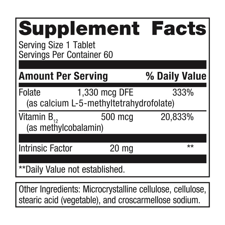 Metagenics Intrinsi Vitamin B12-Folate - Nervous System & Heart Health Support* - with Intrinsic Factor for Absorption* - Vitamin B12 & Folate - Methylcobalamin - 60 Tablets
