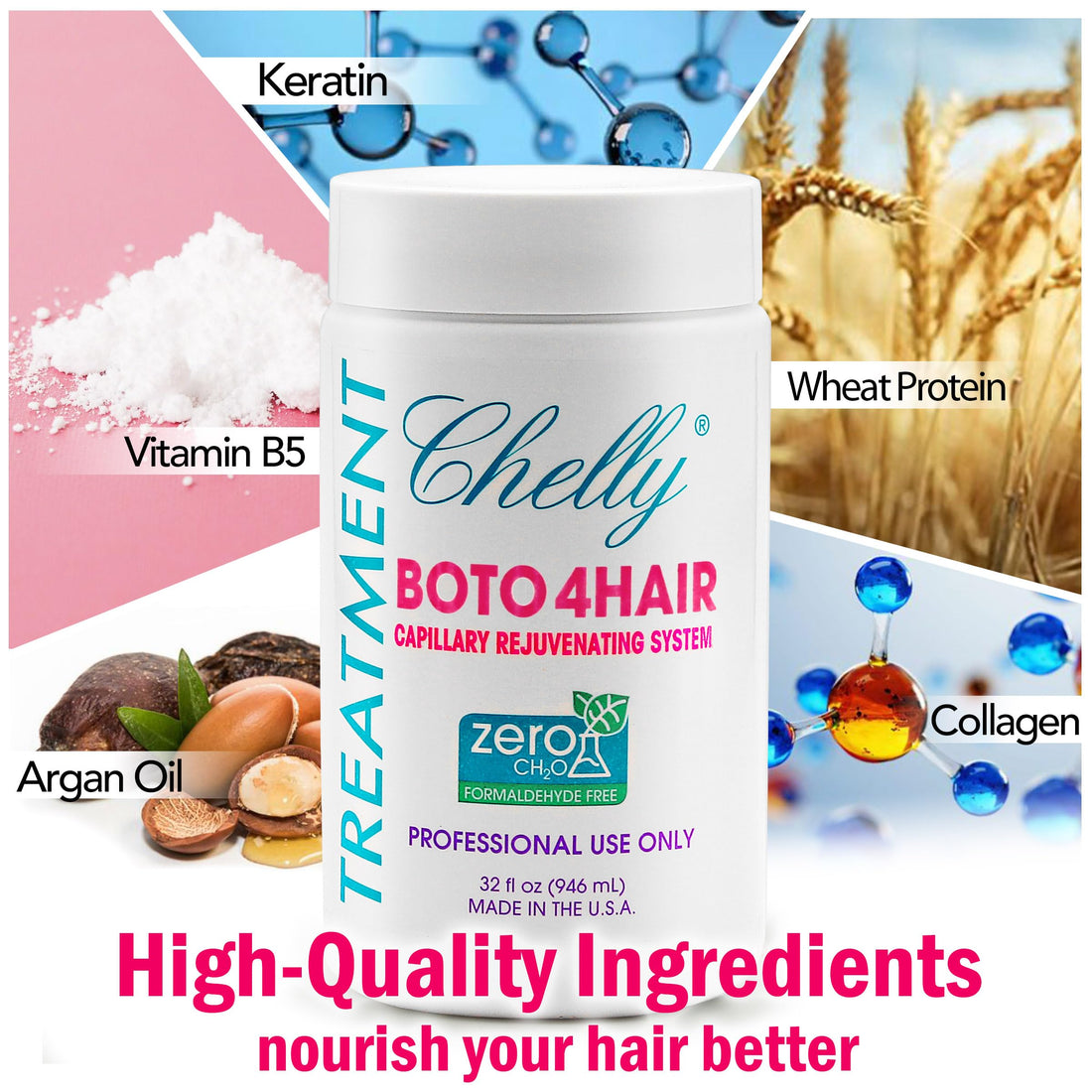 Combo Chelly Hair Treatment Capillary Rejuvenating System FORMALDEHYDE FREE 32 fl oz. + Clarifying Shampoo 16 fl