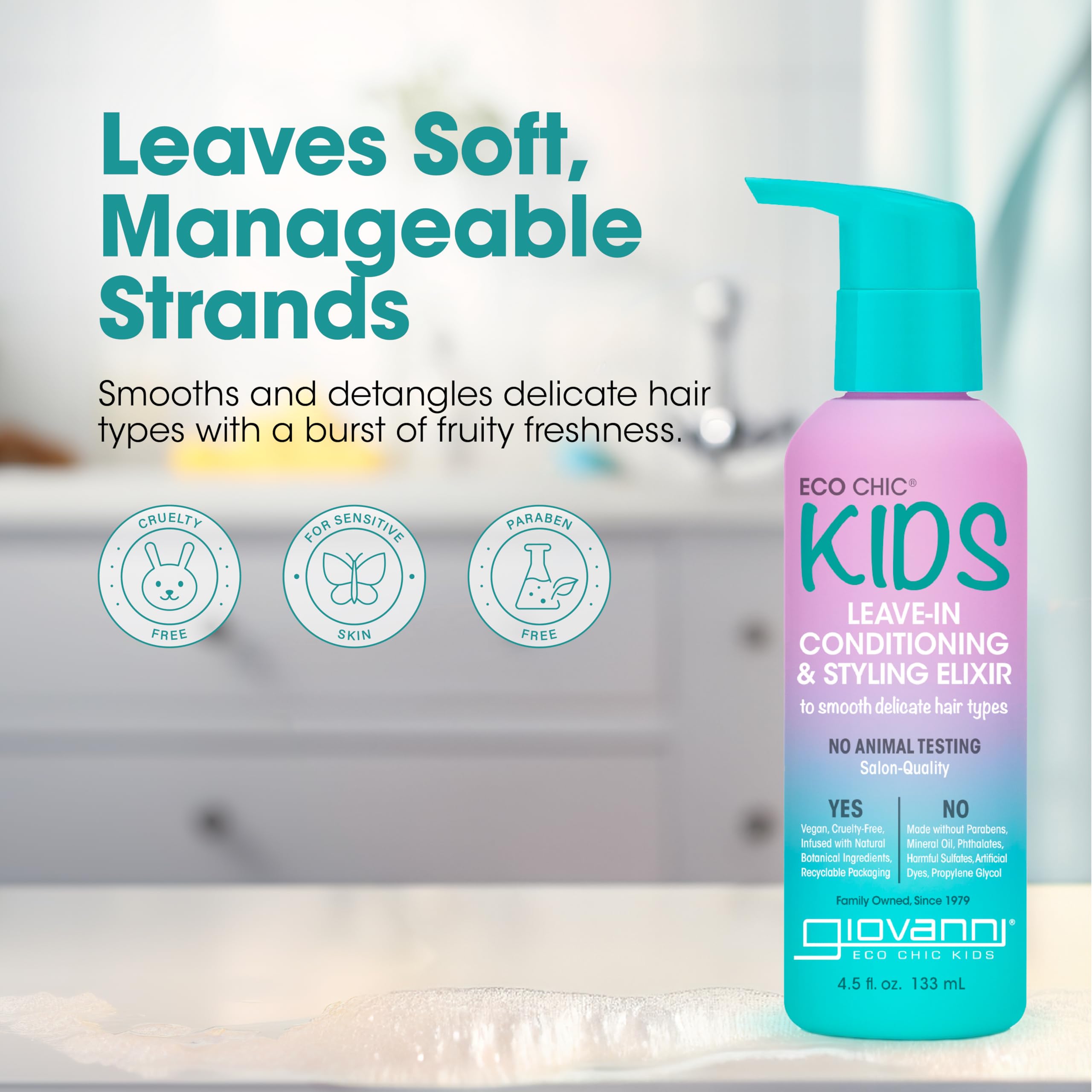 Eco Chic KIDs Leave-In Conditioning & Styling Elixir - Kids Leave In Conditioner, Leave In Conditioner For Kids, For Smooth Delicate Hair Types, Salon Quality, Vegan - 4.5 Fl Oz (Pack of 2)