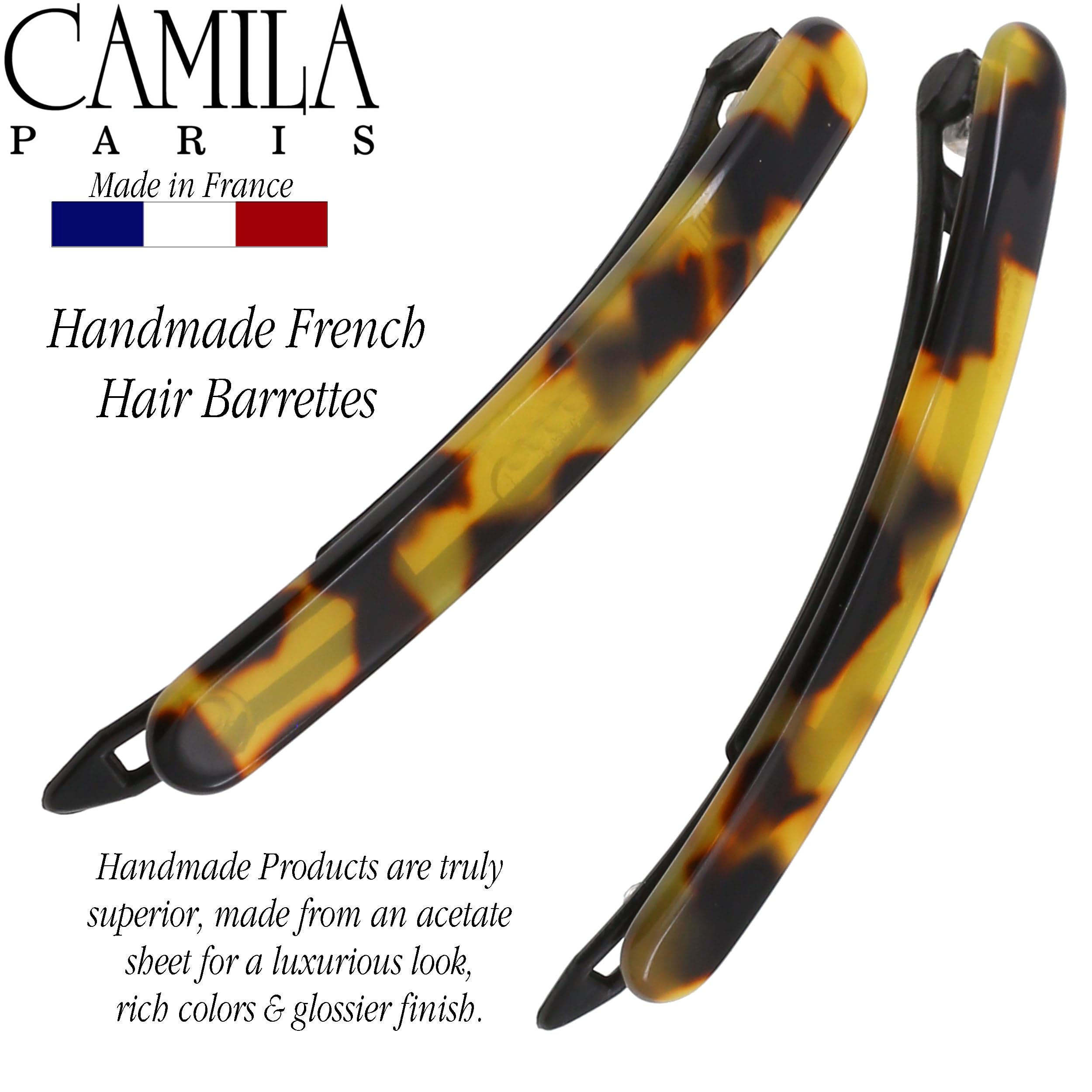 Camila Paris CP3372 French Hair Slides Clips for Women, Handmade, Girls Side Slide-in Barrette Clip, Hair Accessories for Women. Strong Hold No Slip Grip Fashion Durable and Styling, Made in France