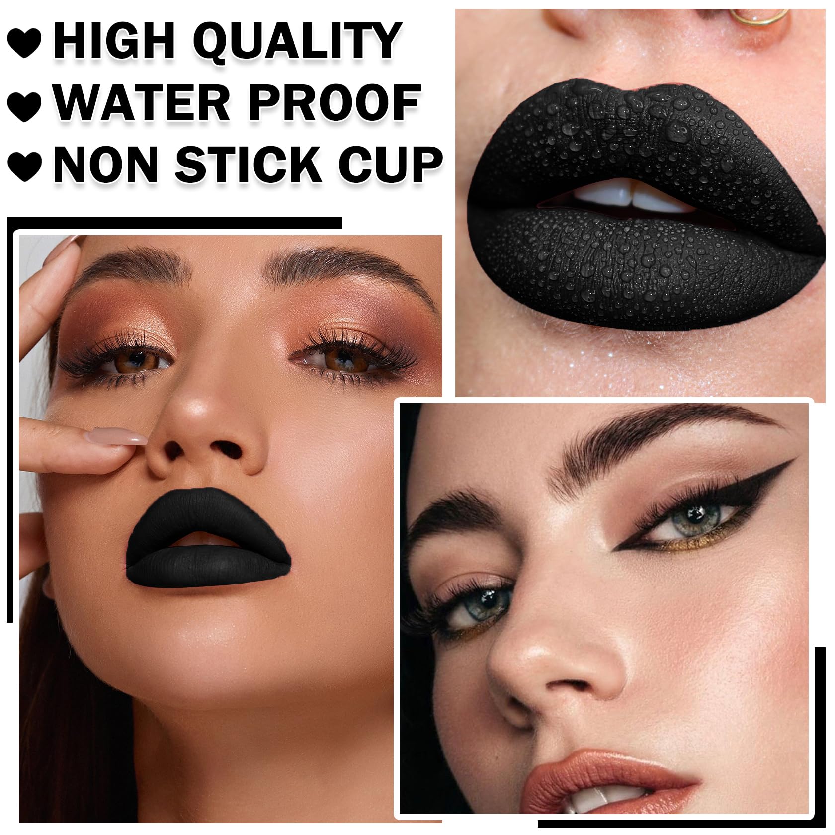 QIUFSSE Black Matte Lipstick and Lip Liner Pencil Set - Liquid Lipstick, Long-lasting, Suitable for Halloween, Goth Cosplay Makeup