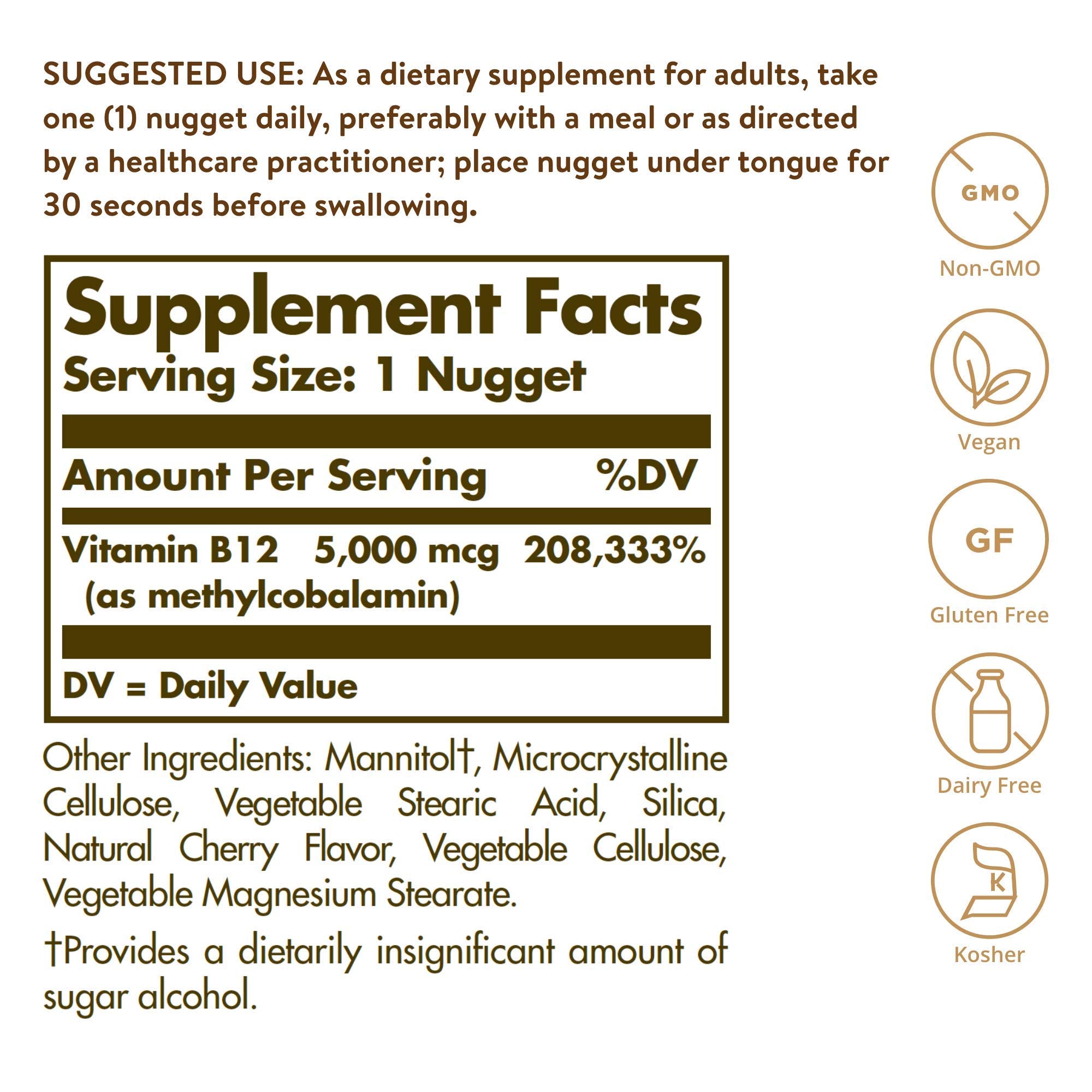 Solgar Methylcobalamin (Vitamin B12) 5000 mcg, 60 Nuggets - Cherry Flavor - Supports Energy Metabolism - Body-Ready, Active Form - Non-GMO, Vegan, Gluten Free - 60 Servings