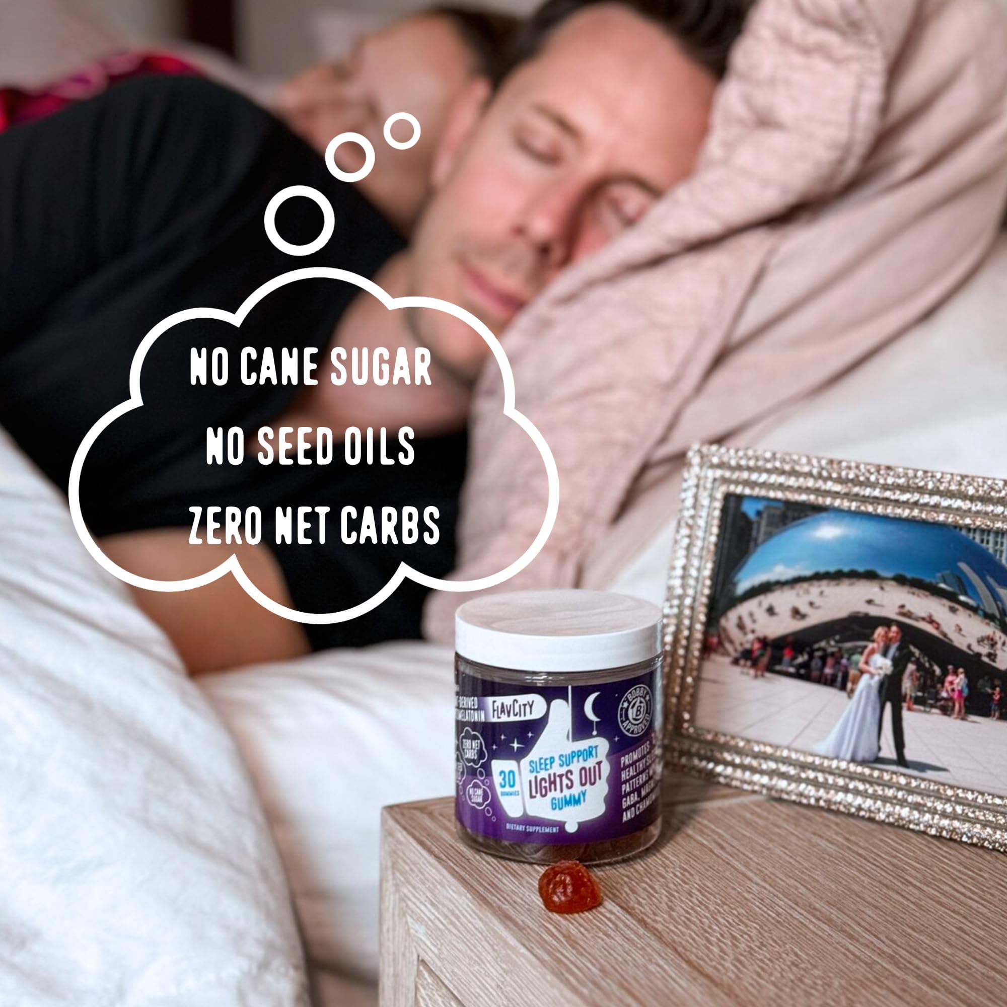 FlavCity Melatonin Sleep Gummies for Adults, Lights Out Gummy - Chewable Sleep Support Supplement with Plant-Based GABA, Magnesium & Chamomile for Deep & Restful Bedtime, 30-Day Supply