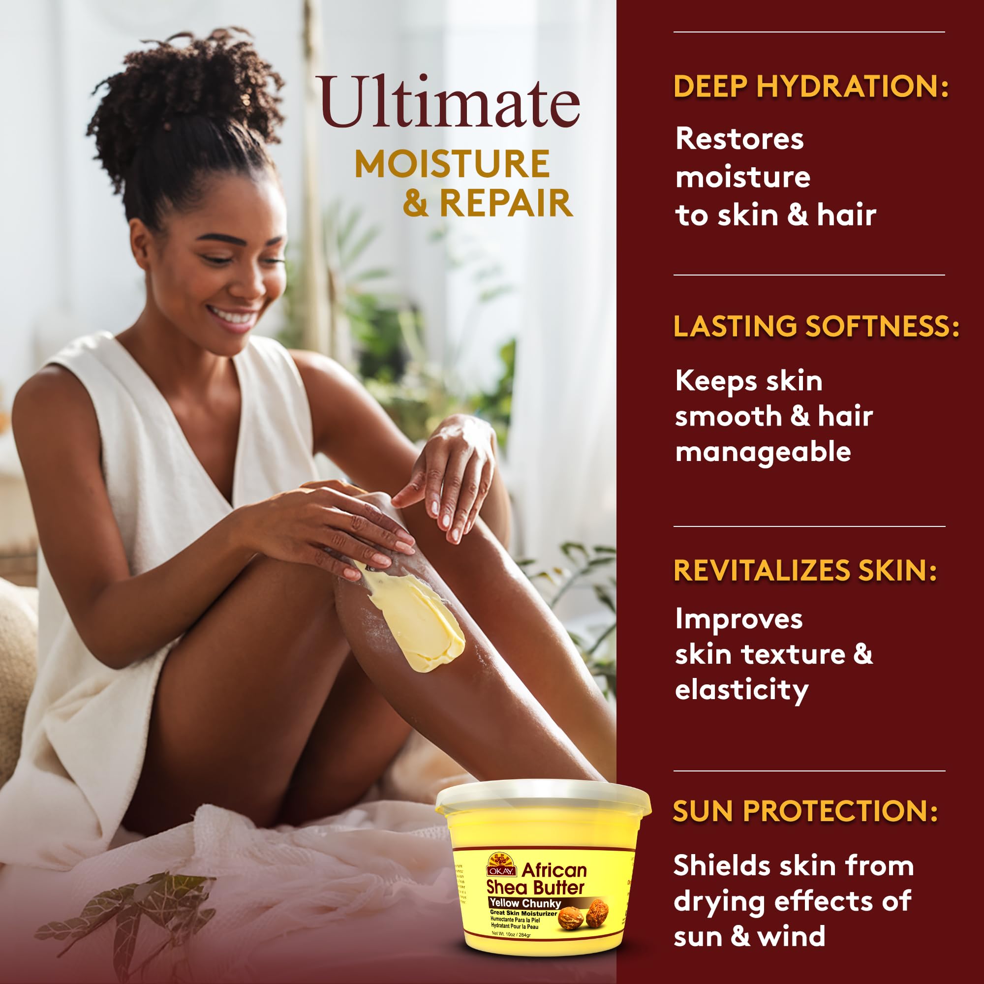 Okay Shea Butter Chunks Jar, Yellow, 10 Ounce