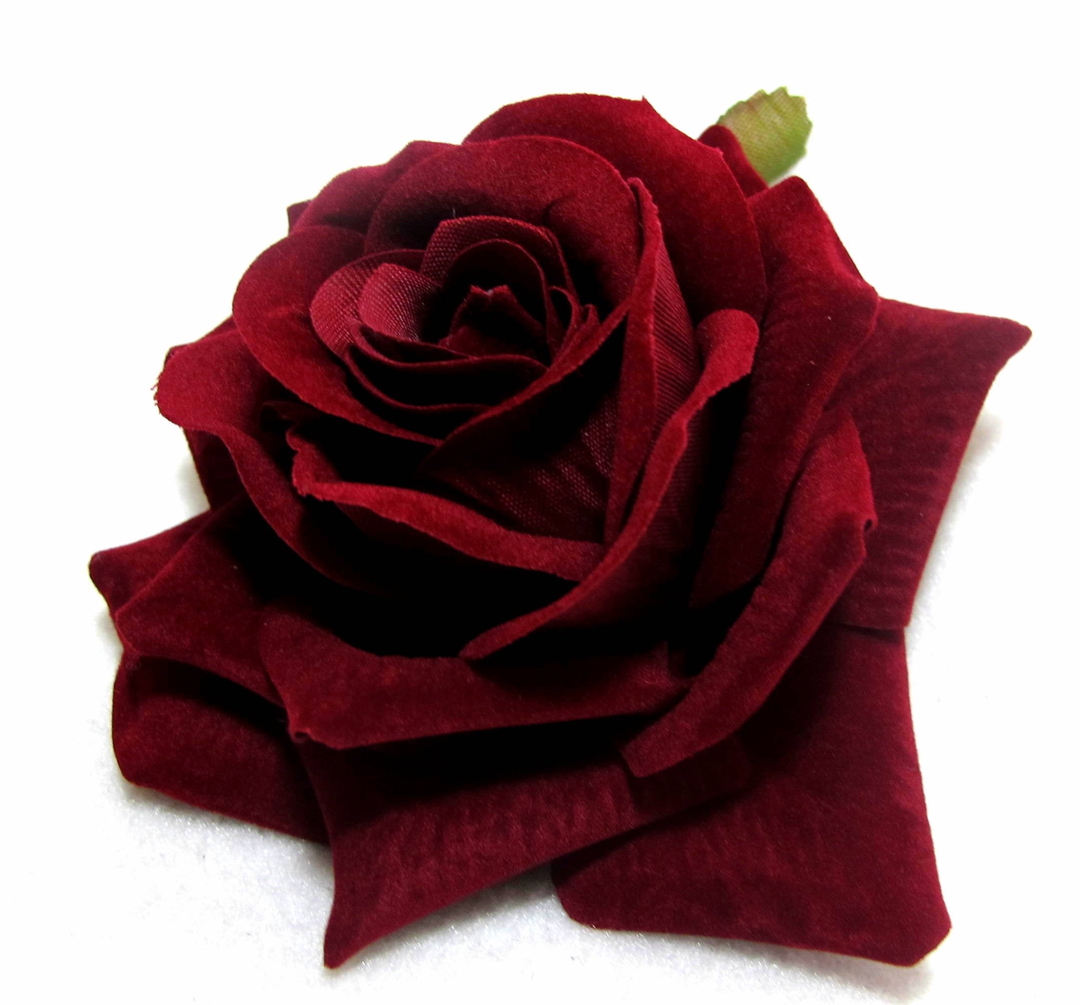 Dark Red Velvet Rose Hair Flower Clip 3-in-1