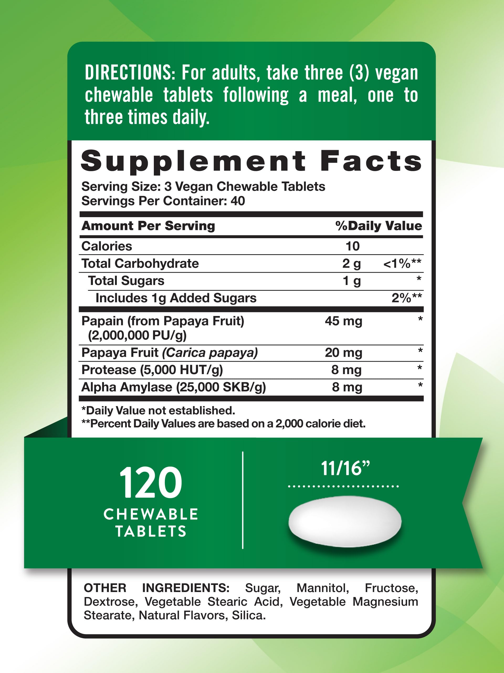 Nature's Truth Papaya Enzyme Chewable Tablets | 120 Count | Vegan, Non-GMO & Gluten Free Supplement for Digestion | Natural Tropical Flavor