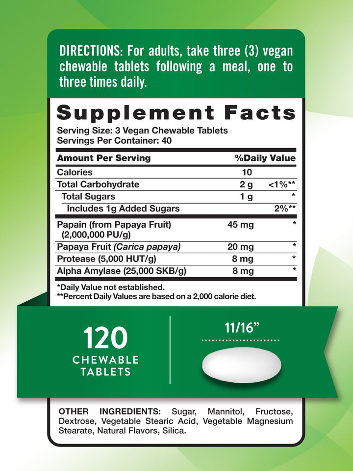 Nature's Truth Papaya Enzyme Chewable Tablets | 120 Count | Vegan, Non-GMO & Gluten Free Supplement for Digestion | Natural Tropical Flavor