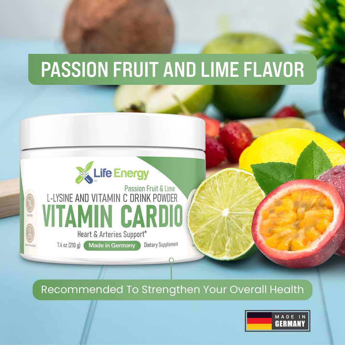 Life Energy Vitamin Cardio - High-Dosed Vitamin C & Lysine Drink Powder - Heart & Arteries Support