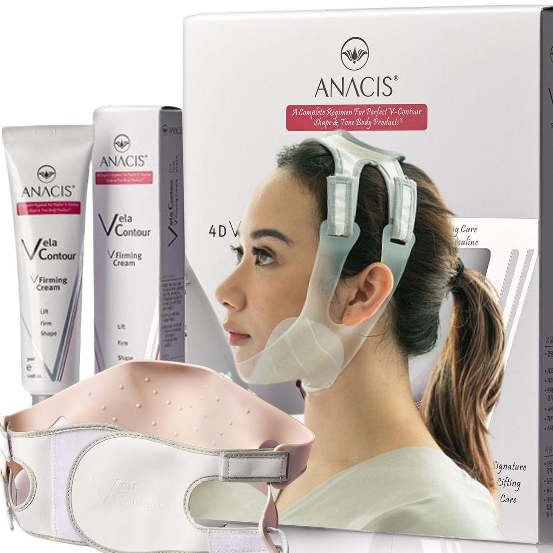 Vela Contour Double Chin Reducer Neck Line Face Lift Slim (Cream Masks Belt)