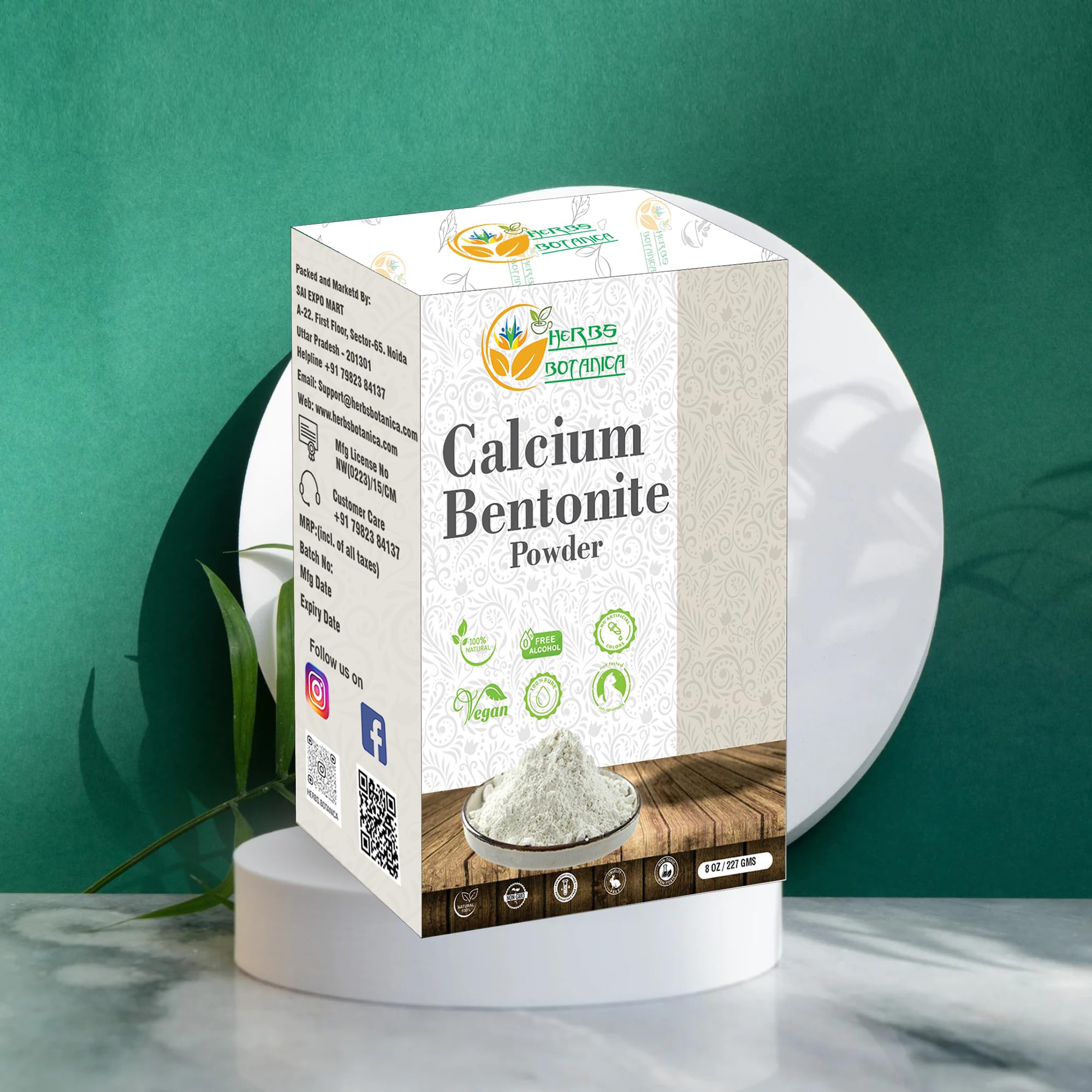 Herbs Botanica Calcium Bentonite Clay Food Grade Powder Indian Healing Clay for Face and Body, Detox Body Wrap, Deep Pore Cleansing Facial, Natural Facial Mask 8 oz / 227 gms / 1/2 lb