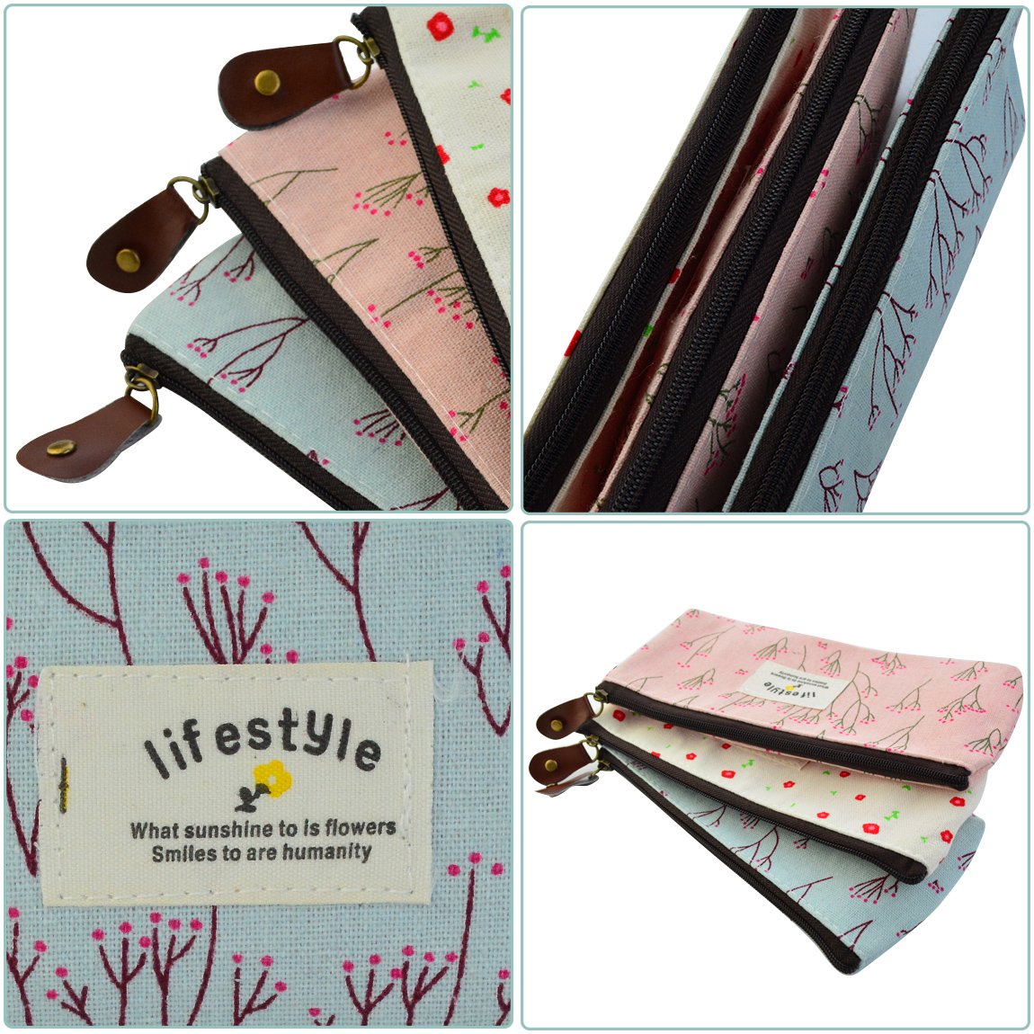 Nicky's Gift Countryside Flower Floral Pencil Pen Case Cosmetic Makeup Bag - Set Of 3