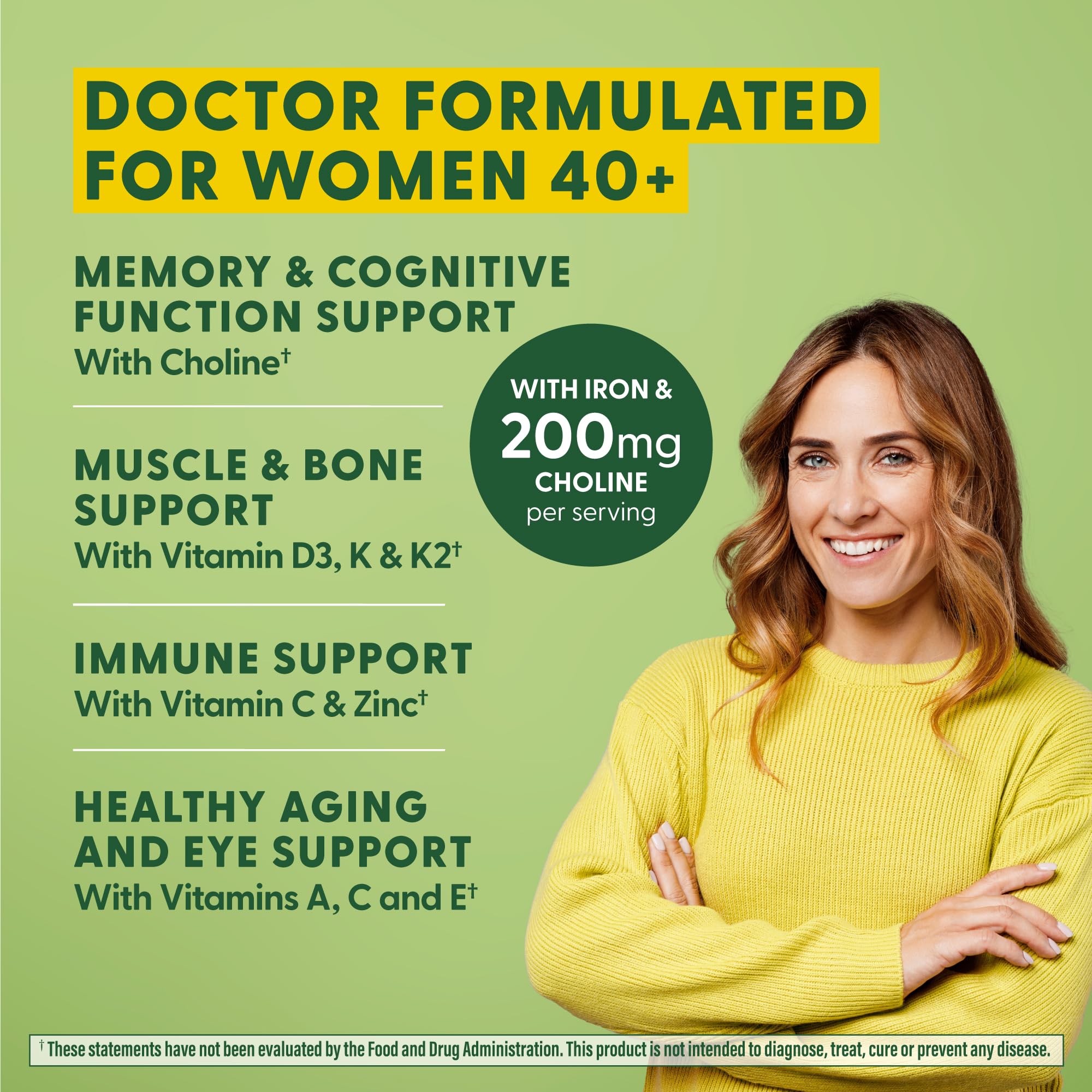 MegaFood Women's 40+ Advanced Multivitamin for Women - Dr Formulated - Vitamin B, Vitamin D3, Vitamin K2 & Choline - Energy Metabolism; Brain Health & Bone Health - Vegetarian - 60 Tabs (30 servings)