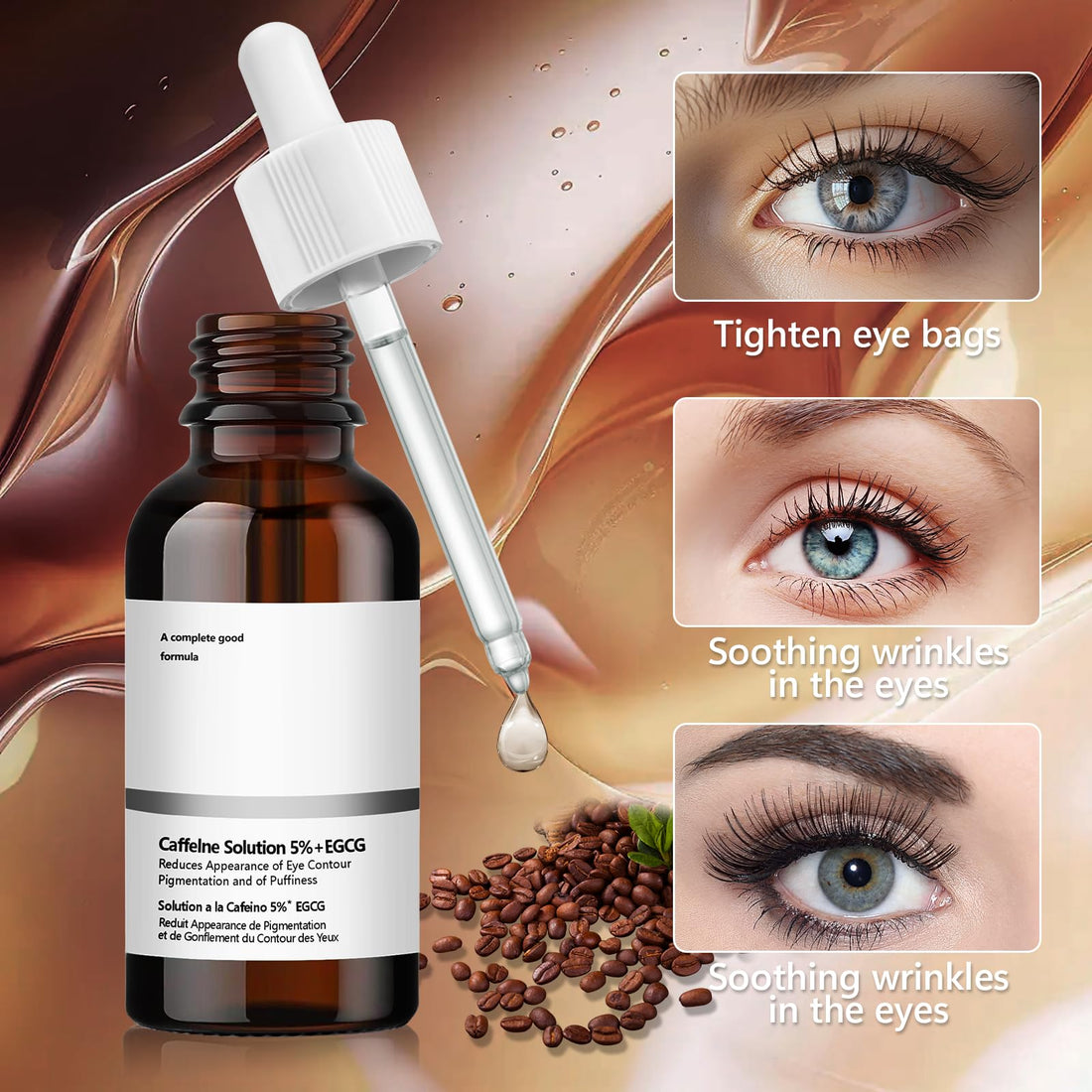 Caffeine Solution 5% + EGCG Eye Serum, 30ML Moisturizing Caffeine Eye Serum, Targets Dark Circles & Puffiness, Smooths Fine Lines