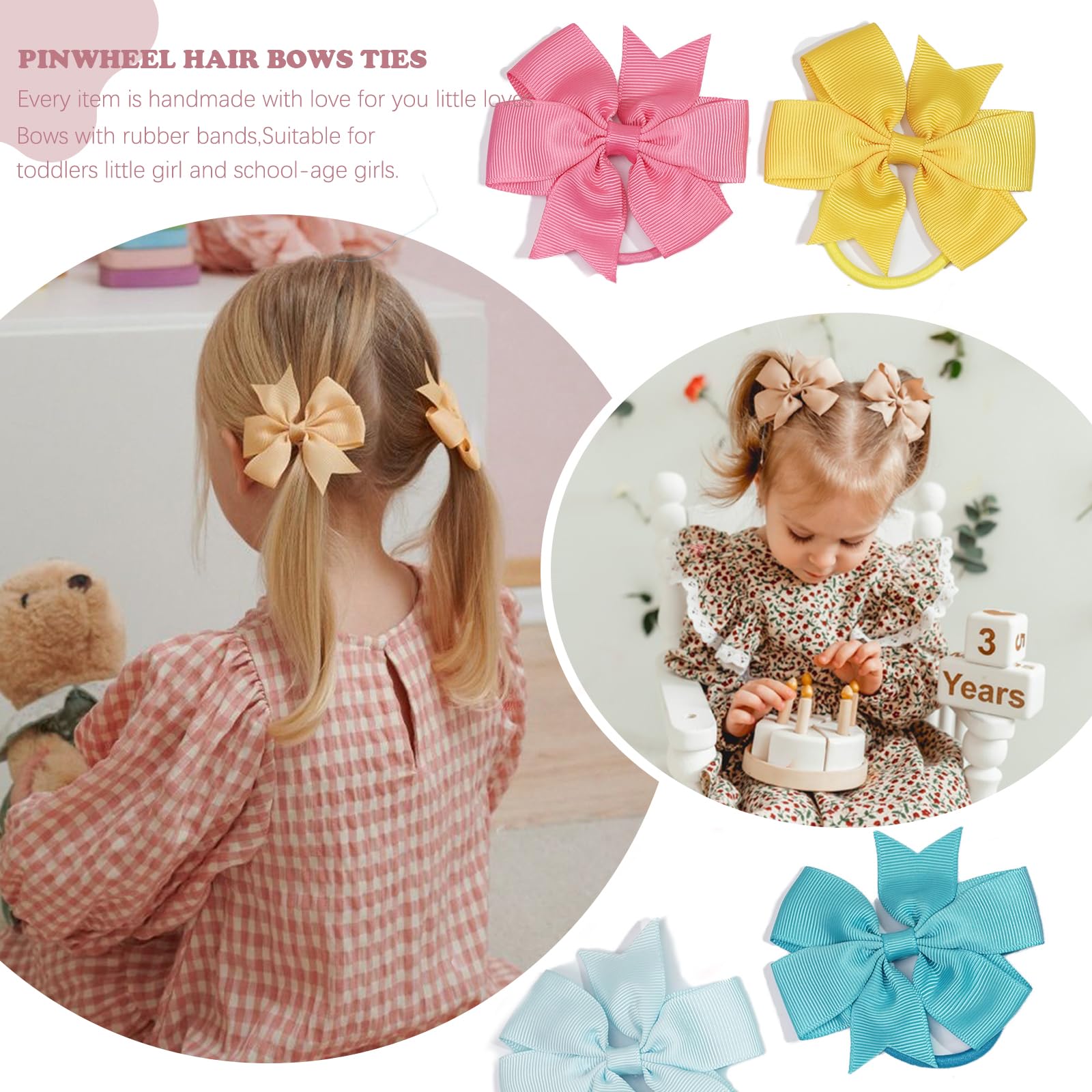 40Pcs Baby Girls 3.5'' Boutique Grosgrain Ribbon Hair Bows Elastic Hair Ties Ponytail Holder Hair Bands in Pairs for Girls Toddlers Kids Children Teens