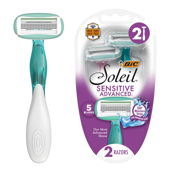 Soleil Sensitive Advanced Women's Disposable Razor, Five Blade, 2 Count, for a Flawlessy Smooth Shave