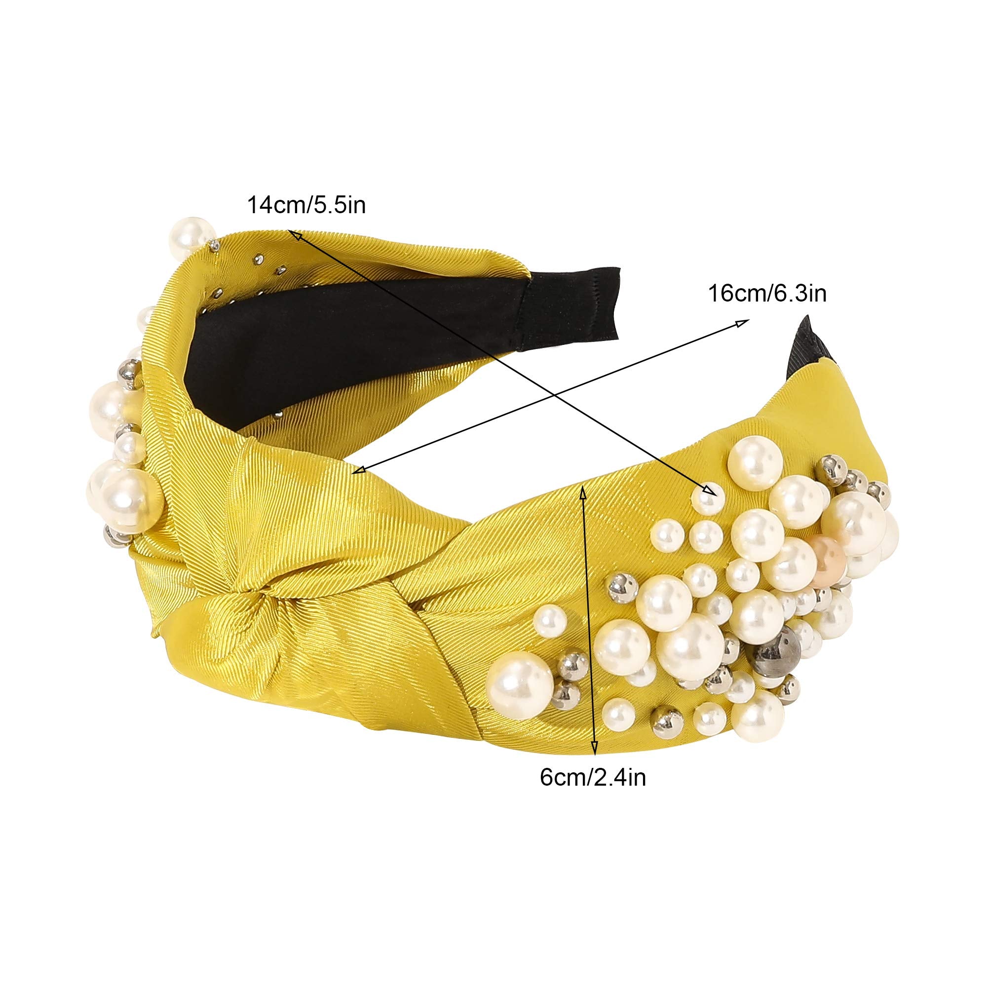 Ivyu Headbands for Women Head Bands - Knotted Pearl Headband Diademas Para Mujer De Moda Hair Accessories Hairbands for Girls No Slip Fashion Cute Top Knot Headband Gift for Women Green Yellow Blue