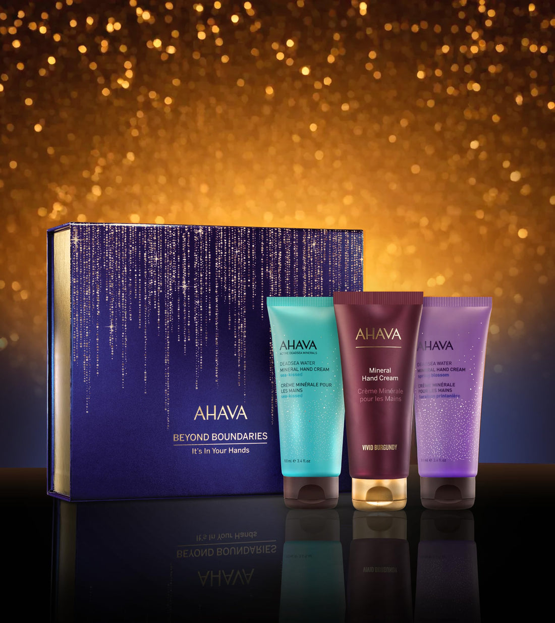 AHAVA It's In Your Hands Gift Set - Includes Mineral Hand Creams of Sea-Kissed, Vivid Burgundy & Spring Blossom, 3 x 3.4 Fl.Oz & Sample Crystal Osmoter X6 Serum