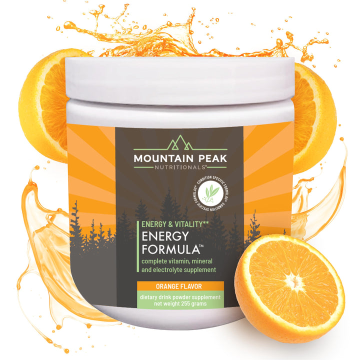 Mountain Peak Nutritionals Energy Formula - All in One Multi-Mineral Powder - Complete Nutrition, Vitamin, Mineral, and Electrolyte Supplement for Men & Women - Orange Flavor (255g, 30 Servings)
