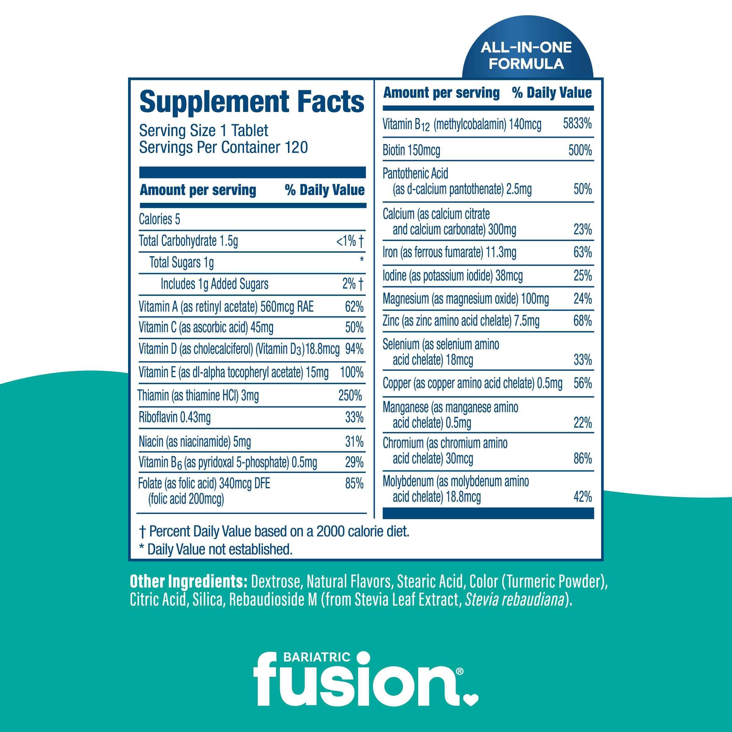 Bariatric Fusion Tropical Complete Chewable Bariatric Multivitamin with Iron for Bariatric Surgery Patients Including Gastric Bypass and Sleeve Gastrectomy - 120 Tablets