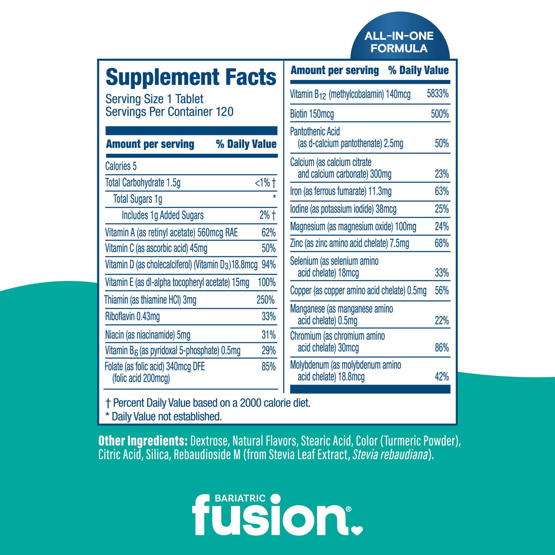 Bariatric Fusion Tropical Complete Chewable Bariatric Multivitamin with Iron for Bariatric Surgery Patients Including Gastric Bypass and Sleeve Gastrectomy - 120 Tablets