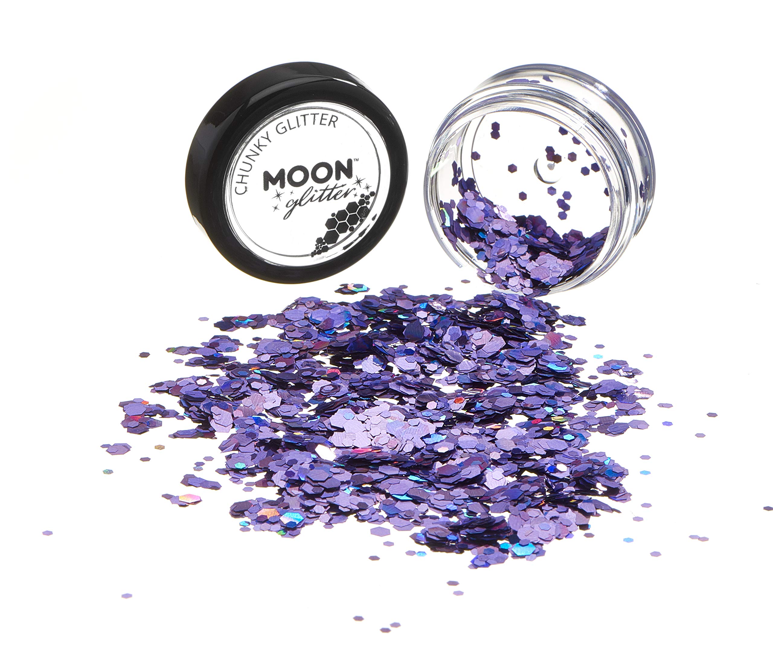 Holographic Chunky Glitter by Moon Glitter – 100% Cosmetic Glitter for Face, Body, Nails, Hair and Lips - 0.10oz - Purple