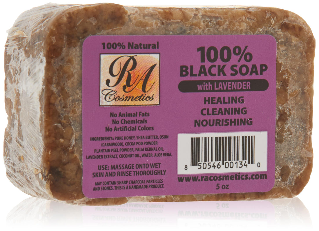 RA Cosmetics 100% Natural Black Soap with Lavender 5oz