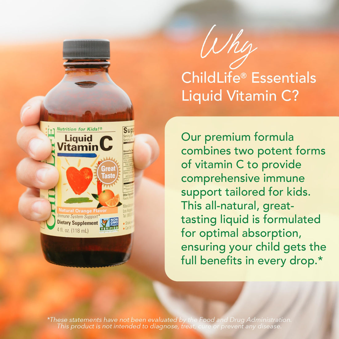 CHILDLIFE ESSENTIALS Liquid Vitamin C - Pure Vitamin C Liquid, Vitamin C for Kids, Liquid Supplement, Immune System Support, Great Taste - Natural Orange, 4 Fl Oz (Pack of 3)