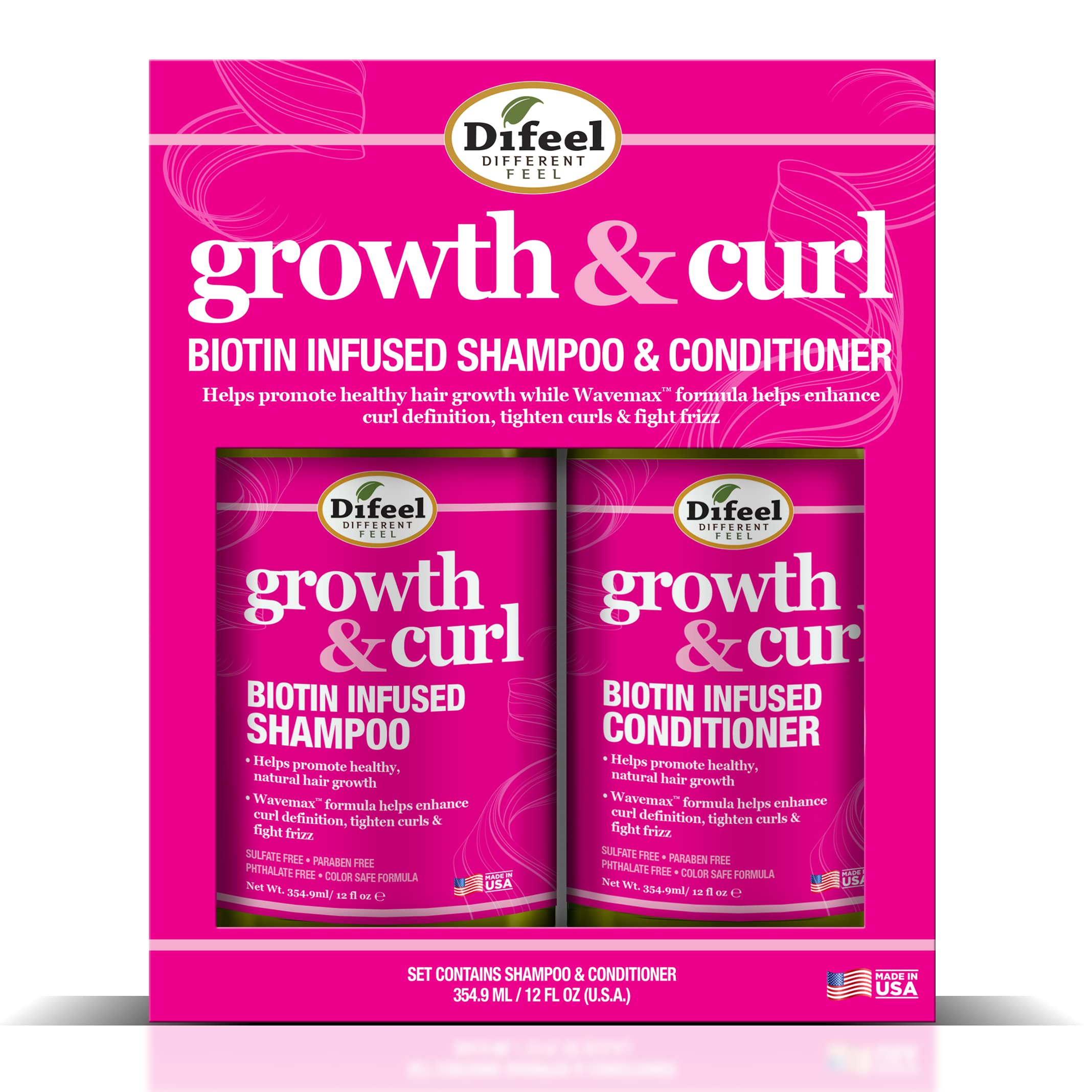 Difeel Biotin Shampoo & Conditioner 24oz Gift Set -Hair Growth & Curl Defining and for Curly - Paraben , Sulfate Free, Phthalate - Unisex