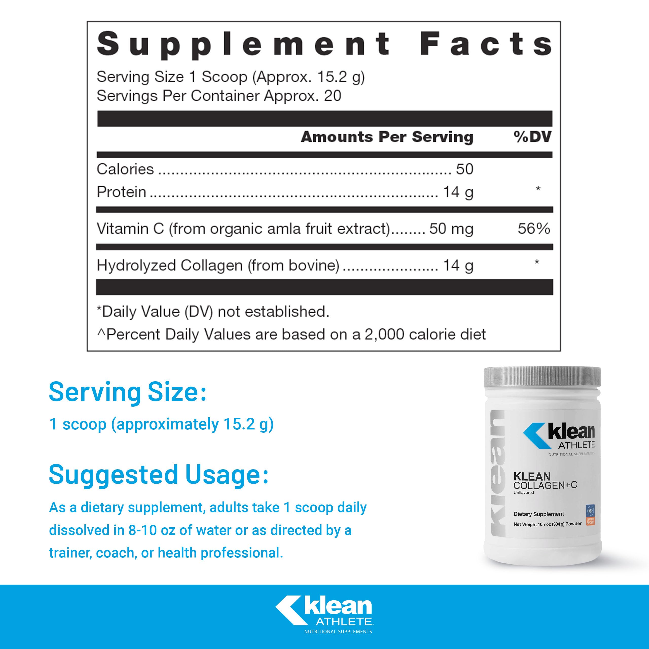 Klean ATHLETE Klean Collagen+C | Collagen Peptides with Vitamin C for Joint and Connective Tissue Support | 10.7 Ounces | Unflavored