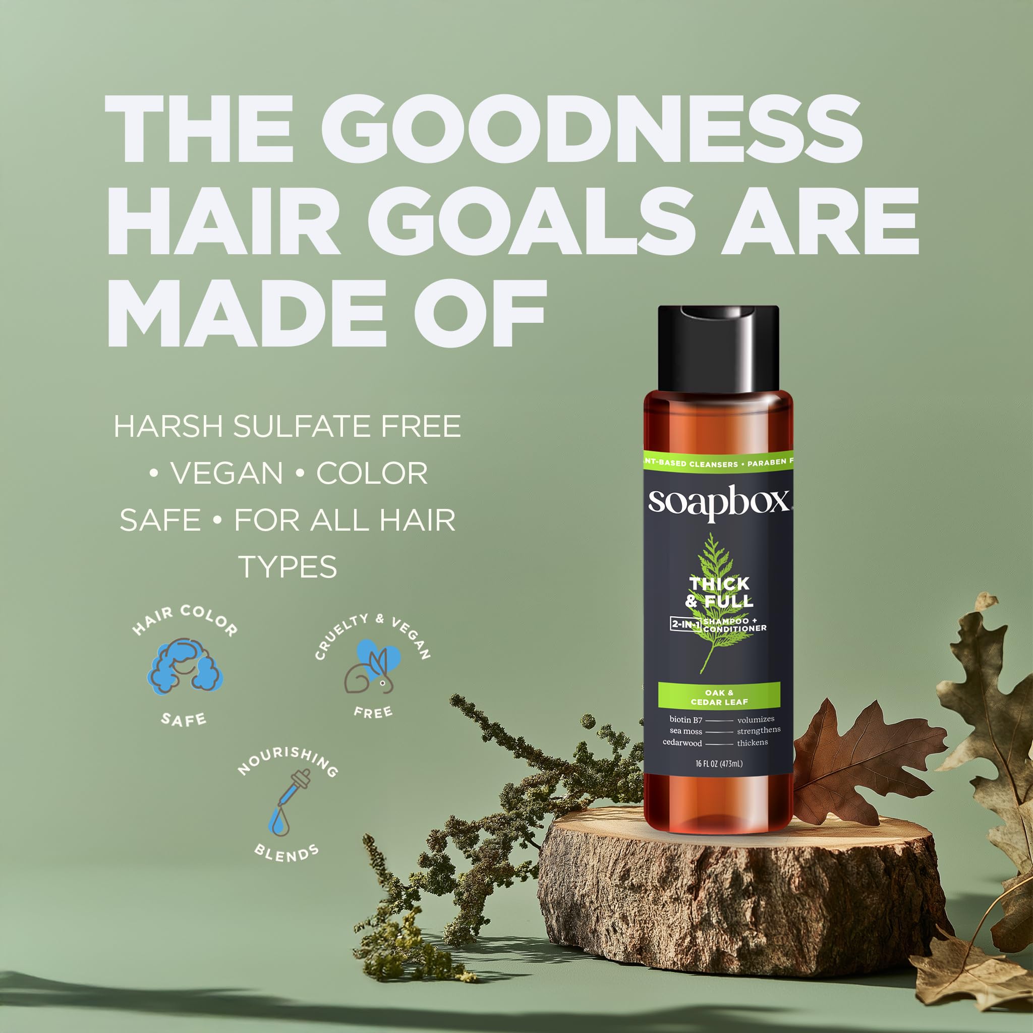 Soapbox Men's Thick and Full 2 in 1 Shampoo and Conditioner Men, Natural Mens Shampoo and Conditioner, Oak & Cedar Leaf, 16oz