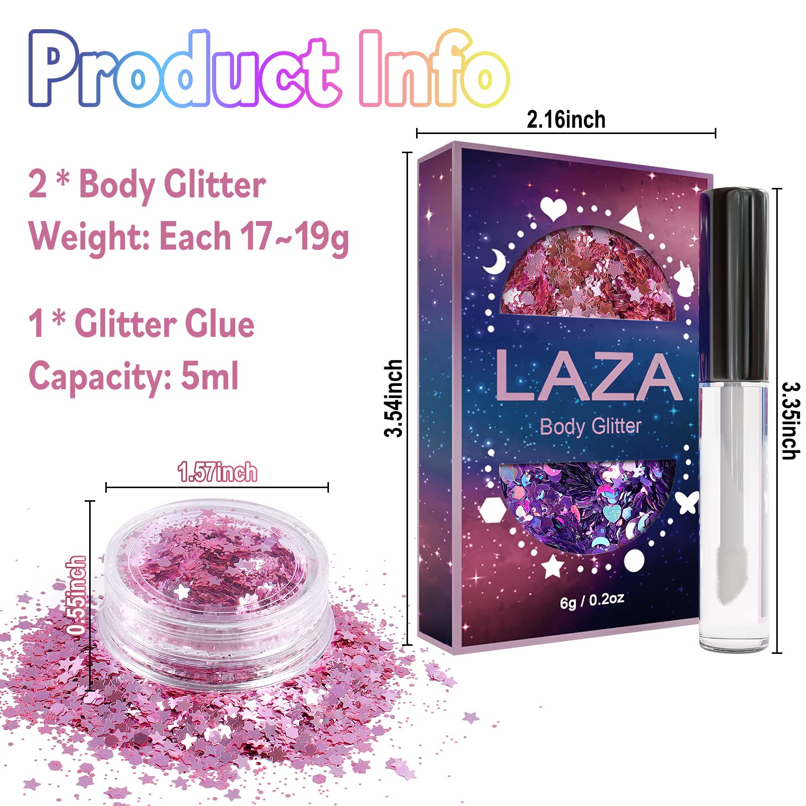 Laza Body Glitter, 2 Jars Holographic Chunky Sequins with Glitter Glue Perfect for Women Eyeshadow Makeup Face Paint Festival Rave Outfits Hair Accessories Carnival Party Costumes - Cyan Blue