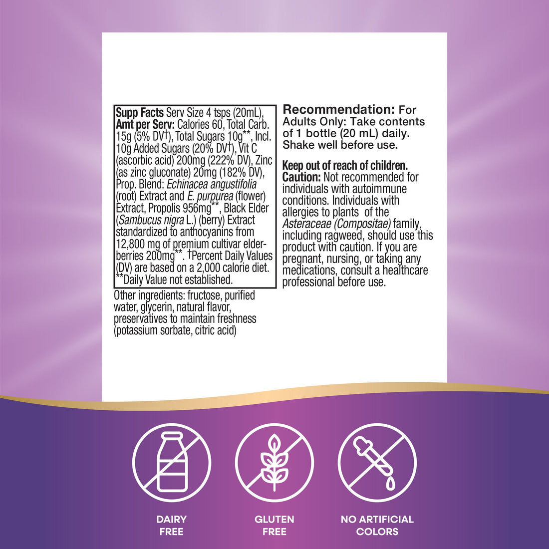 Nature's Way Sambucus Immune Syrup Single Shot, Daily Immune Support*, with Superfood Antioxidants(1), Elderberry, Vitamin C, Zinc, 0.67 Fl Oz x 12