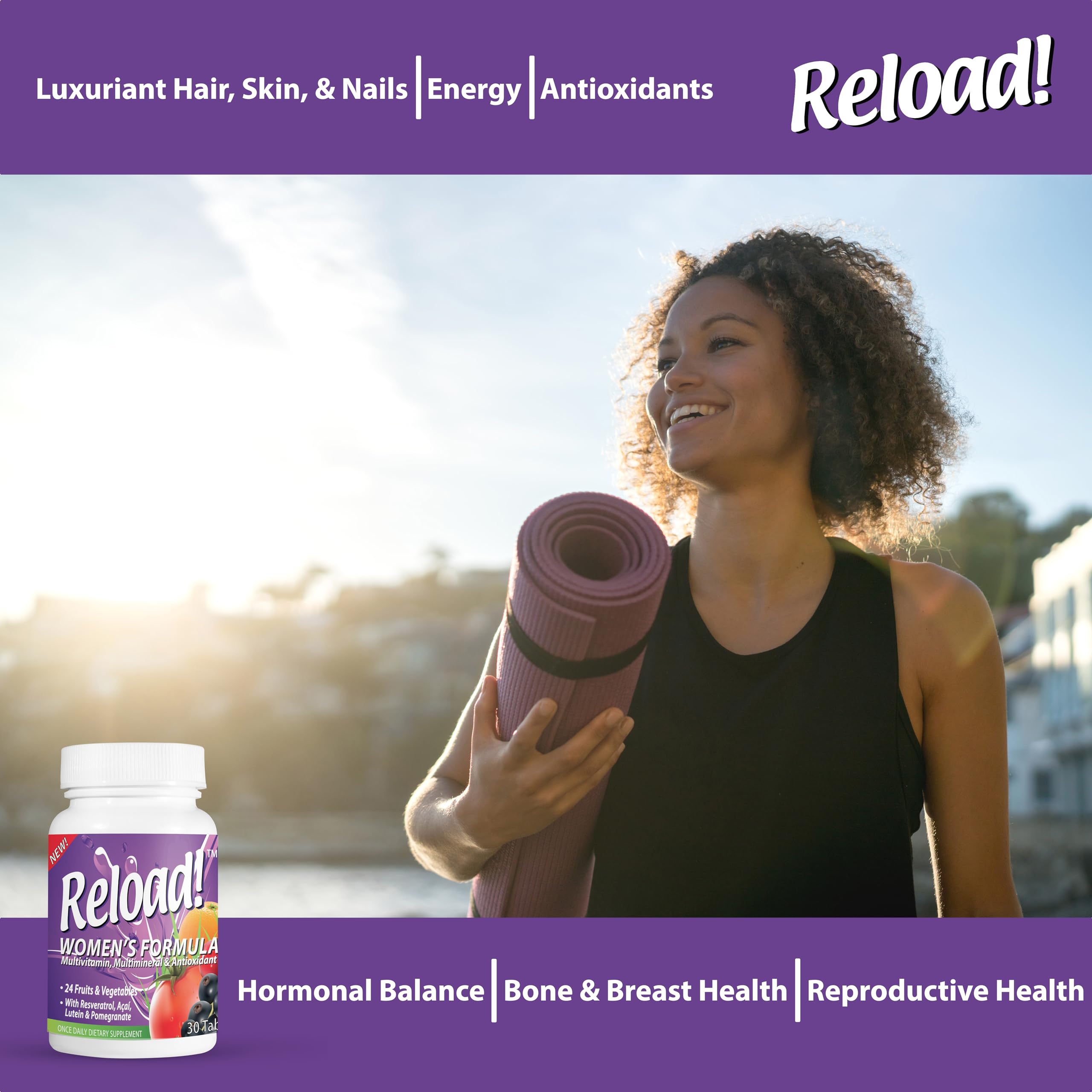 Reload! for Women, All Natural, Multivitamin, Multimineral, and Antioxidant with 24 Fruits and Vegetables as Well as Biotin for Hair, Skin, and Nails. 1 Month Supply.