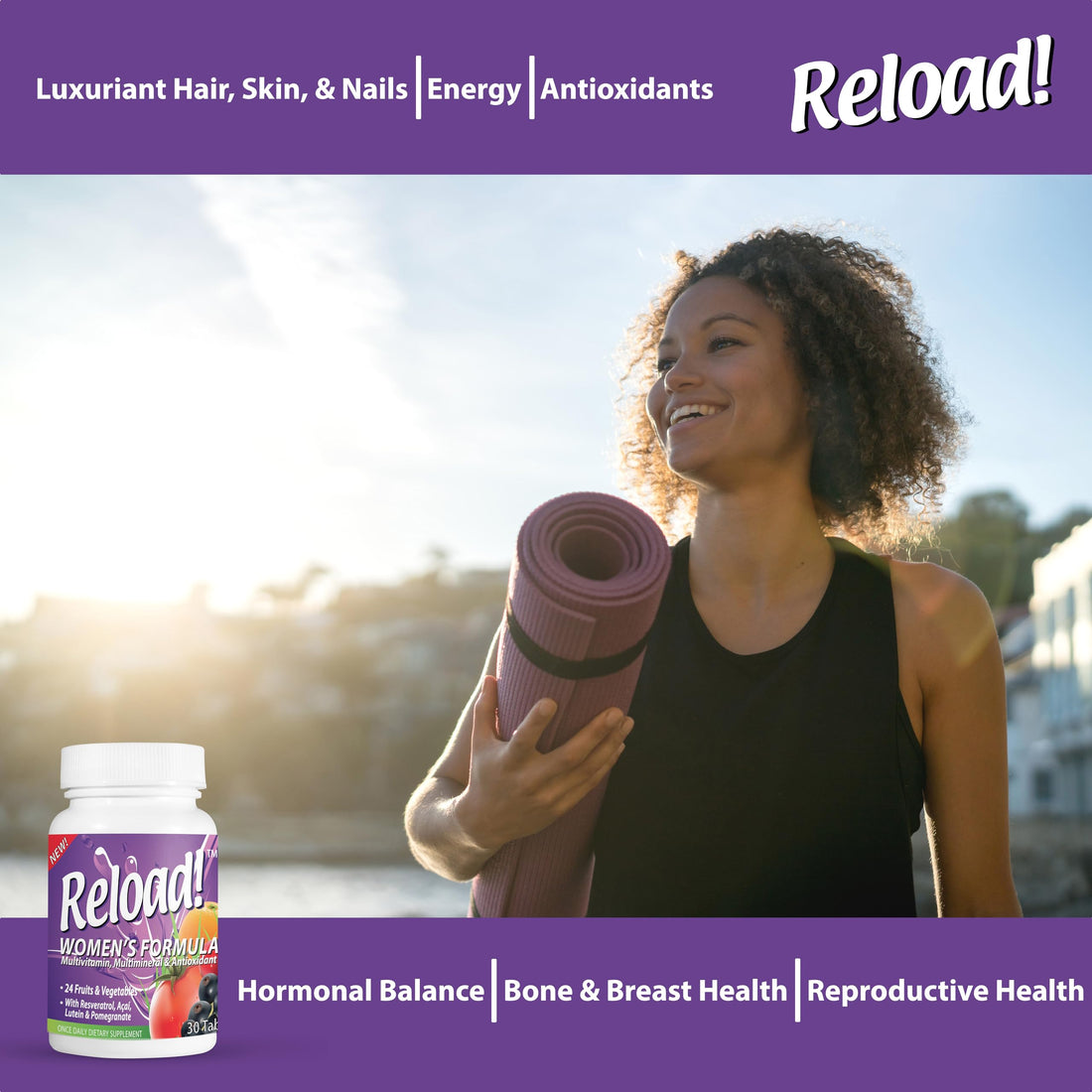 Reload! for Women, All Natural, Multivitamin, Multimineral, and Antioxidant with 24 Fruits and Vegetables as Well as Biotin for Hair, Skin, and Nails. 1 Month Supply.