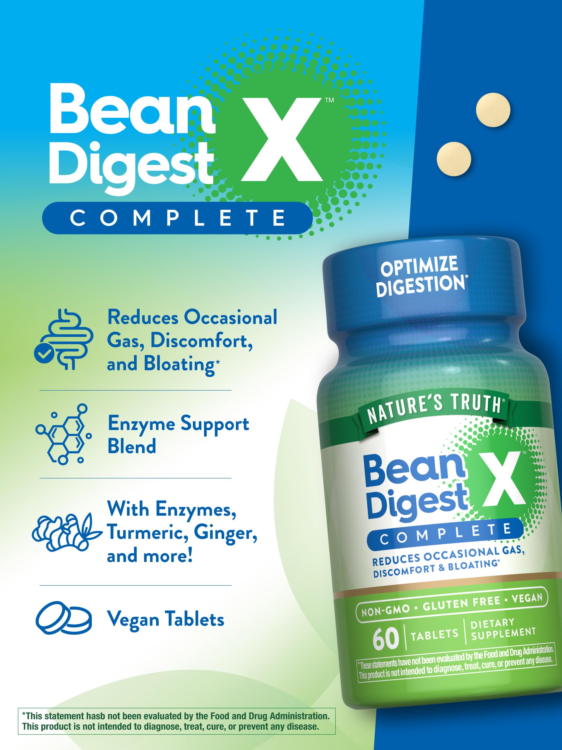 Nature's Truth Bean Digest Enzyme Pills | 60 Tablets | Vegan, Non-GMO & Gluten Free Supplement