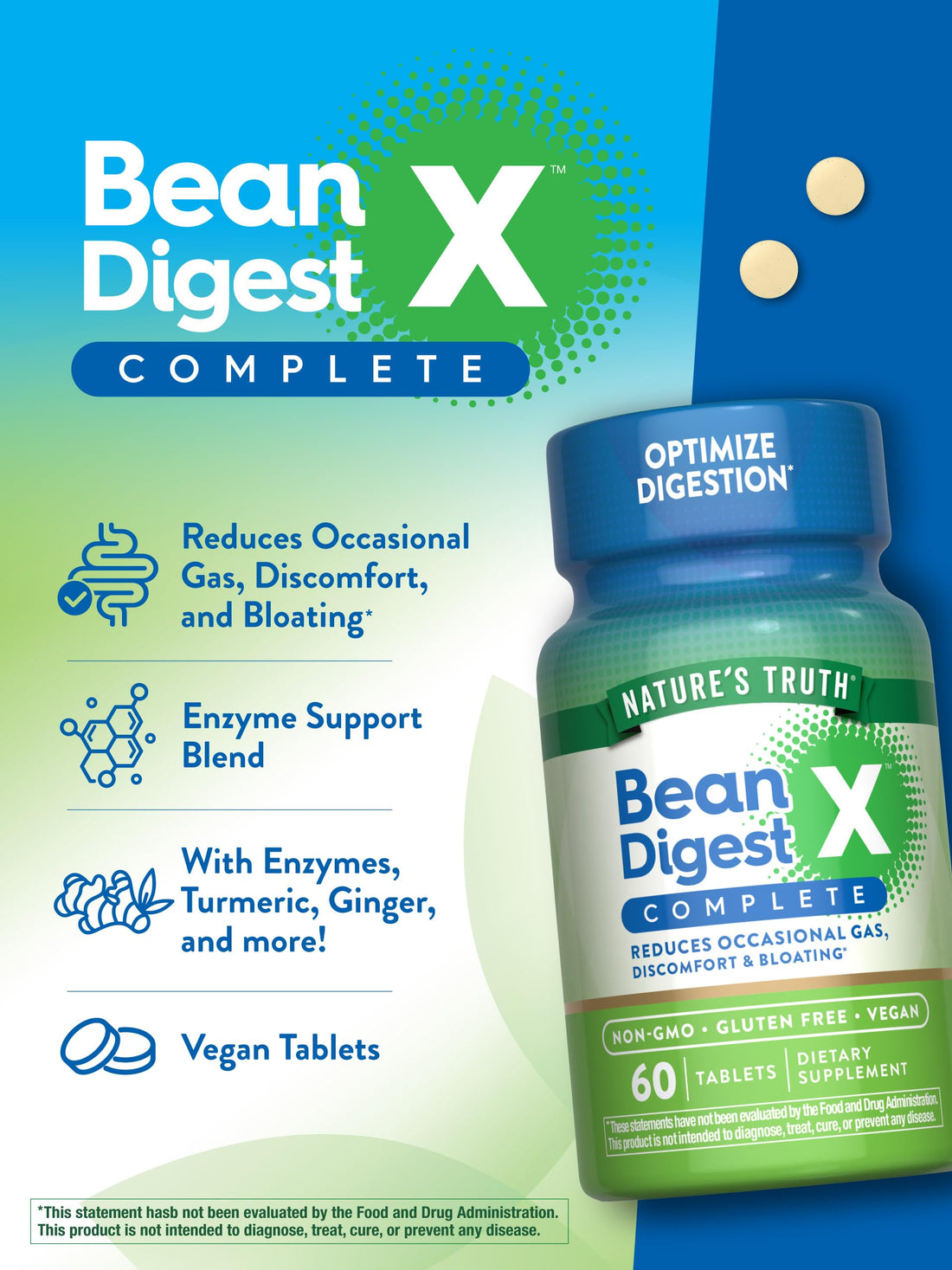 Nature's Truth Bean Digest Enzyme Pills | 60 Tablets | Vegan, Non-GMO & Gluten Free Supplement