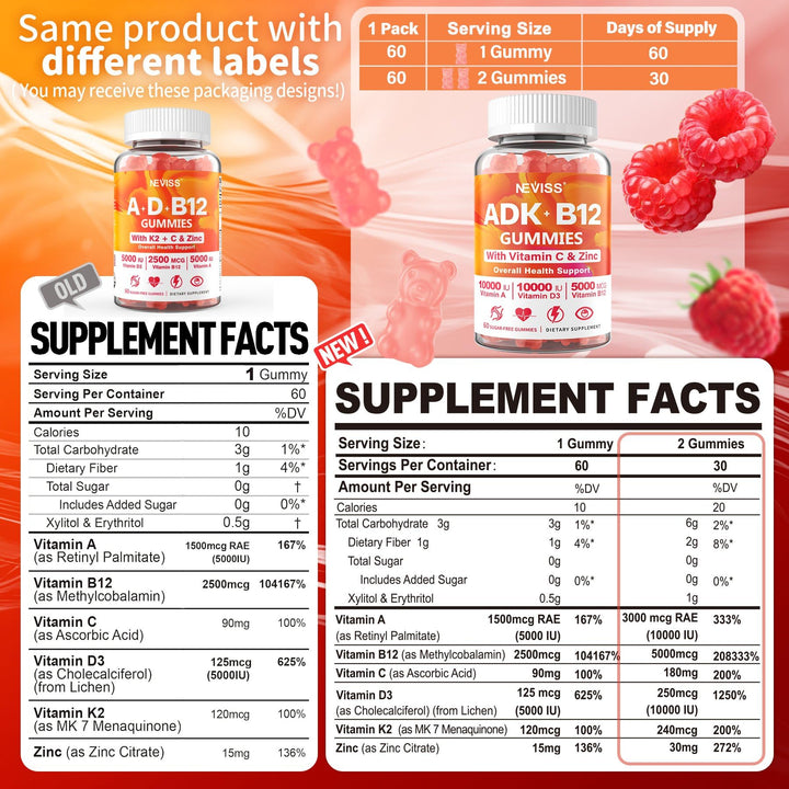 Methylated Multivitamin Women Men, Vitamin D3 K2 5000IU / 10,000IU, B12 5000 mcg 2500mcg, K2 (MK-7) 240mcg- ADK+Methyl Vitamin B12, Vegan D3,Vitamin A,C,Zinc Eye,Bone,Energy,Immune, Sugar-Free Gummies