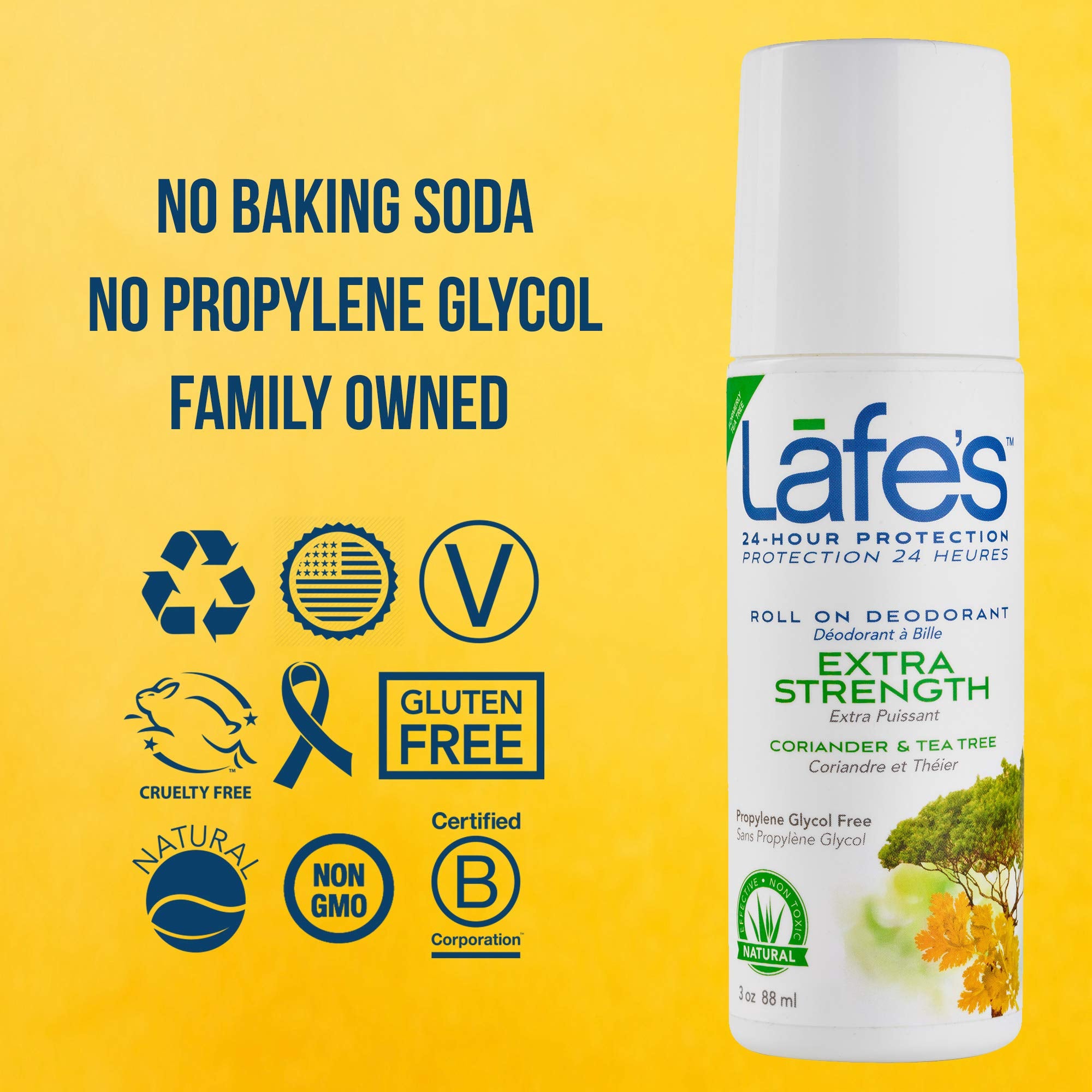 Lafe's Roll-On Deodorant, Coriander & Tea Tree, 2.5 Ounce (3 Count)