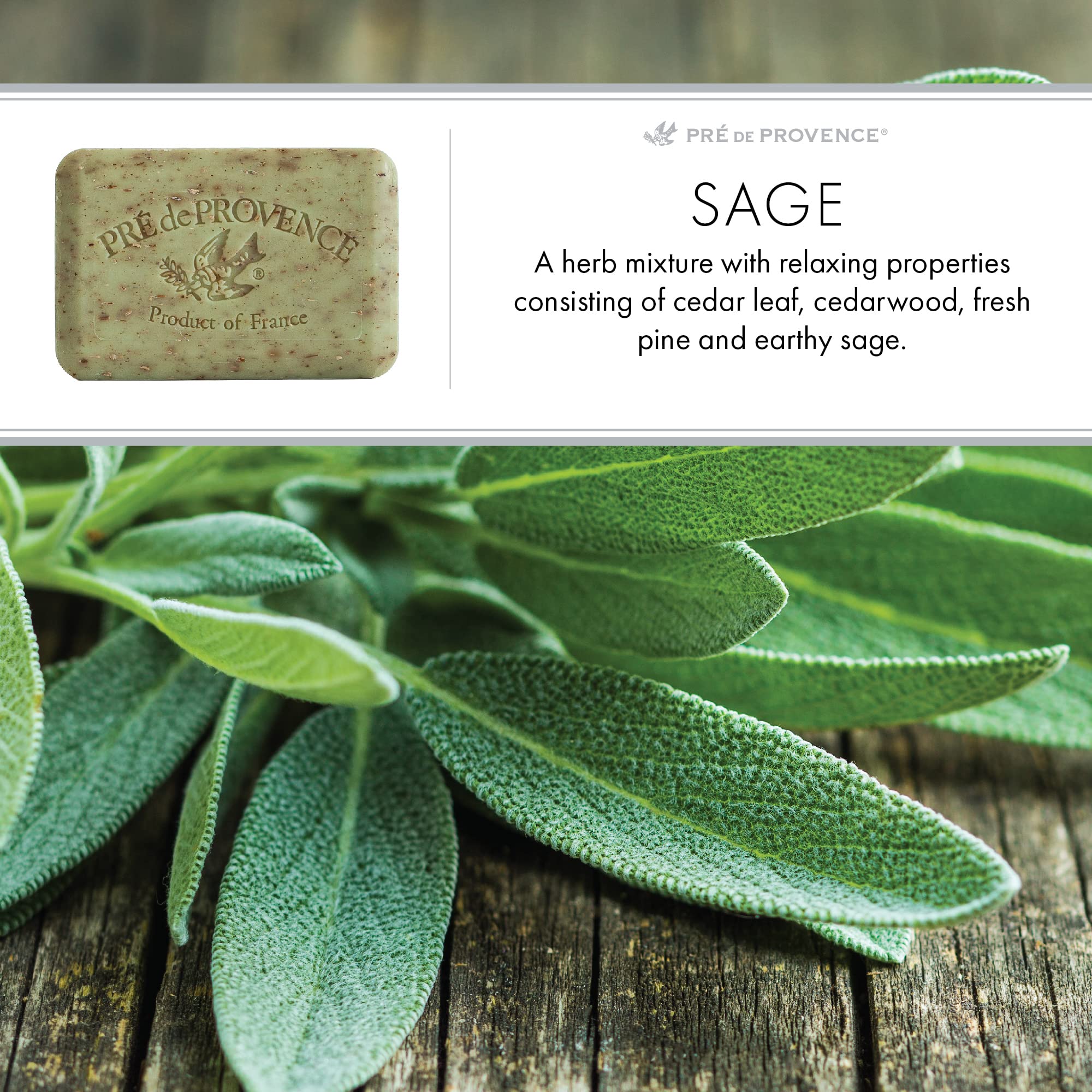 Pre de Provence Artisanal French Soap Bar Enriched with Shea Butter, Sage, 150 Gram