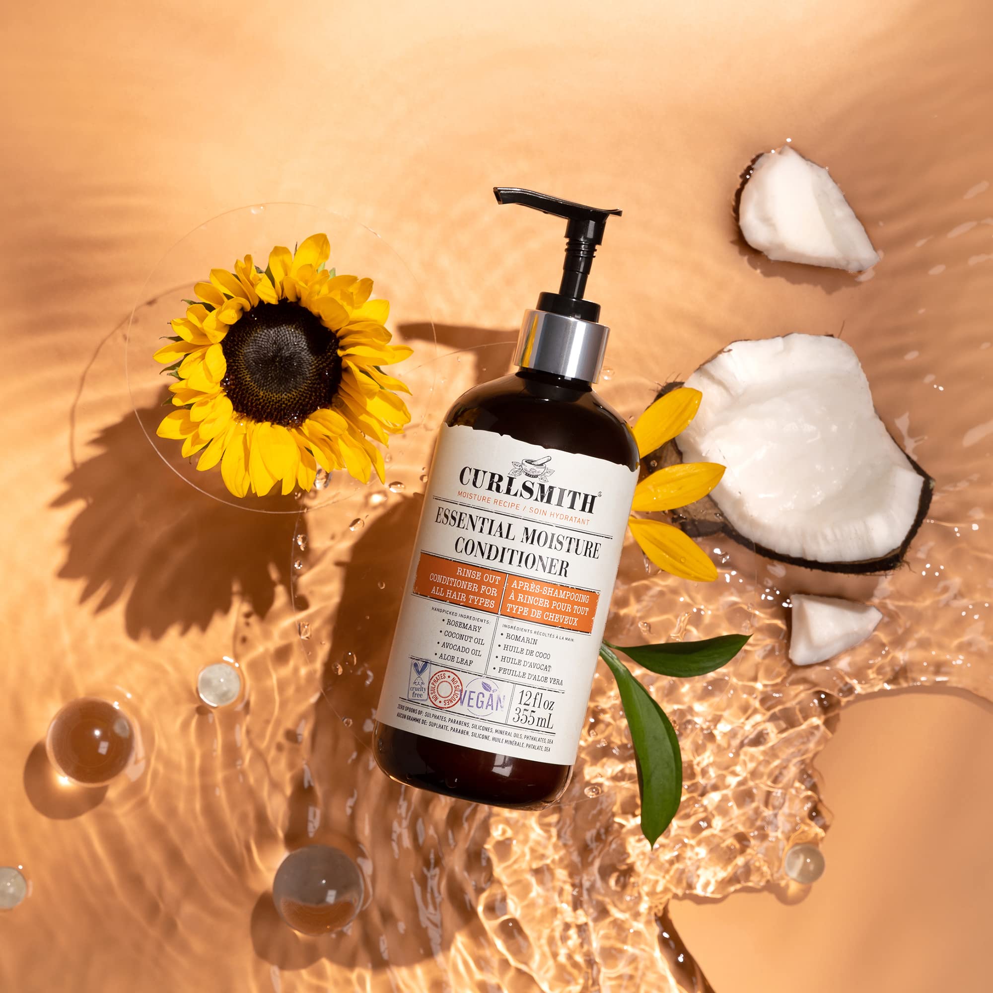 CURLSMITH - Essential Moisture Conditioner, Lightweight Frizz Control for Wavy, Curly and Coily Hair, Vegan (12 fl.oz)