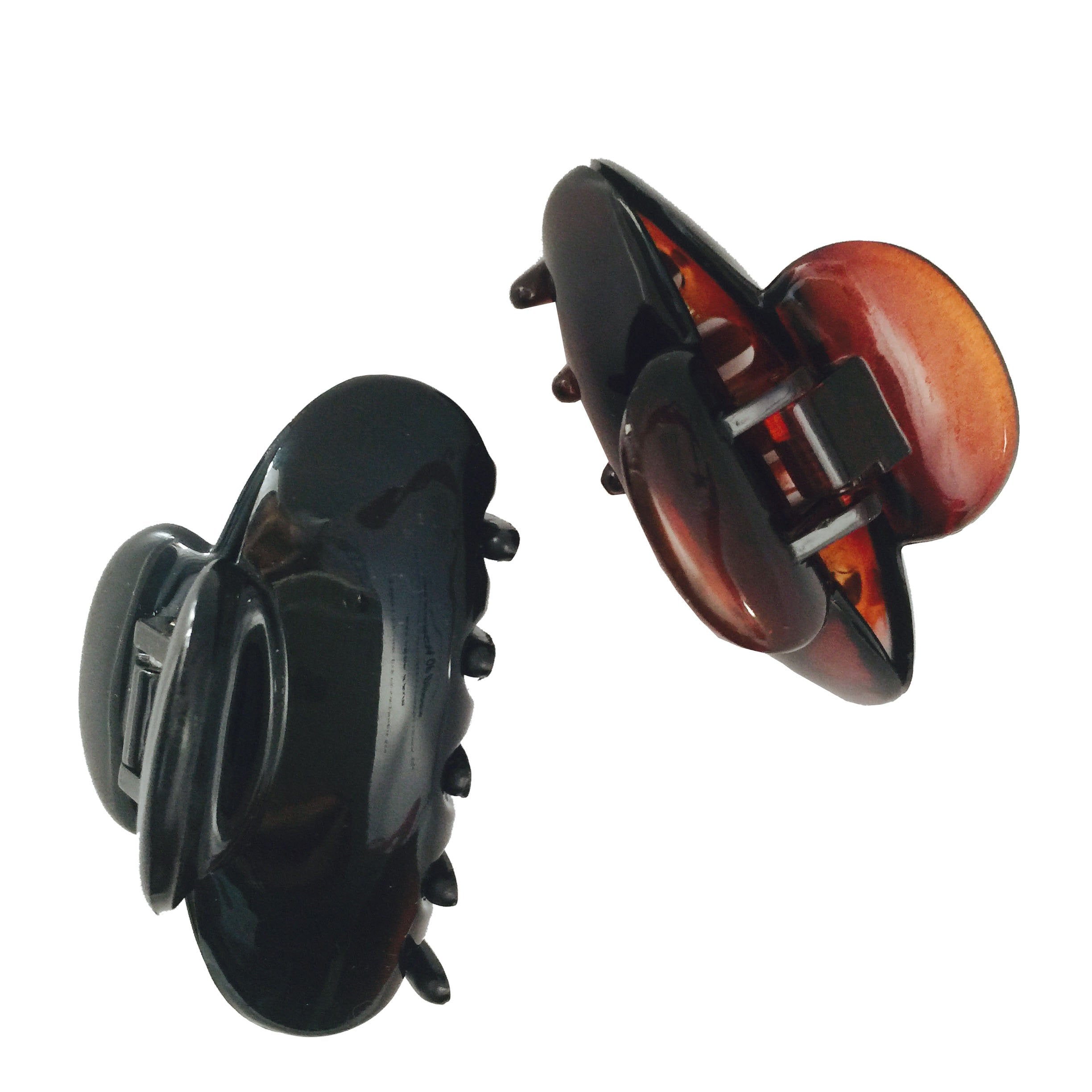 Parcelona French Clamp Black and Shell Small Covered Spring Celluloid Acetate Jaw Hair Claw Clip - 2 Pieces