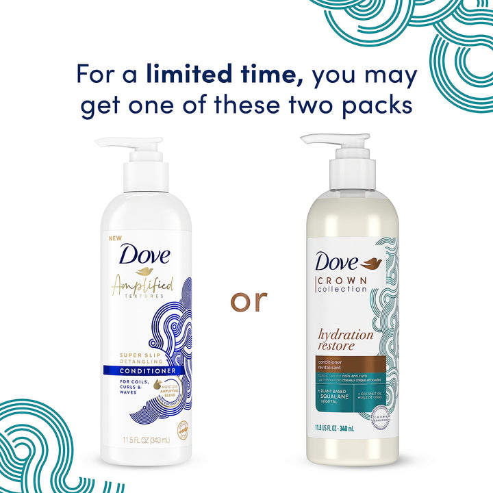 Dove Amplified Textures Shampoo, Conditioner, Leave-In Conditioner for Coils, Curls and Waves with Coconut Milk, Aloe, and Jojoba Moisture Amplifying Blend 11.5 oz 3 Count